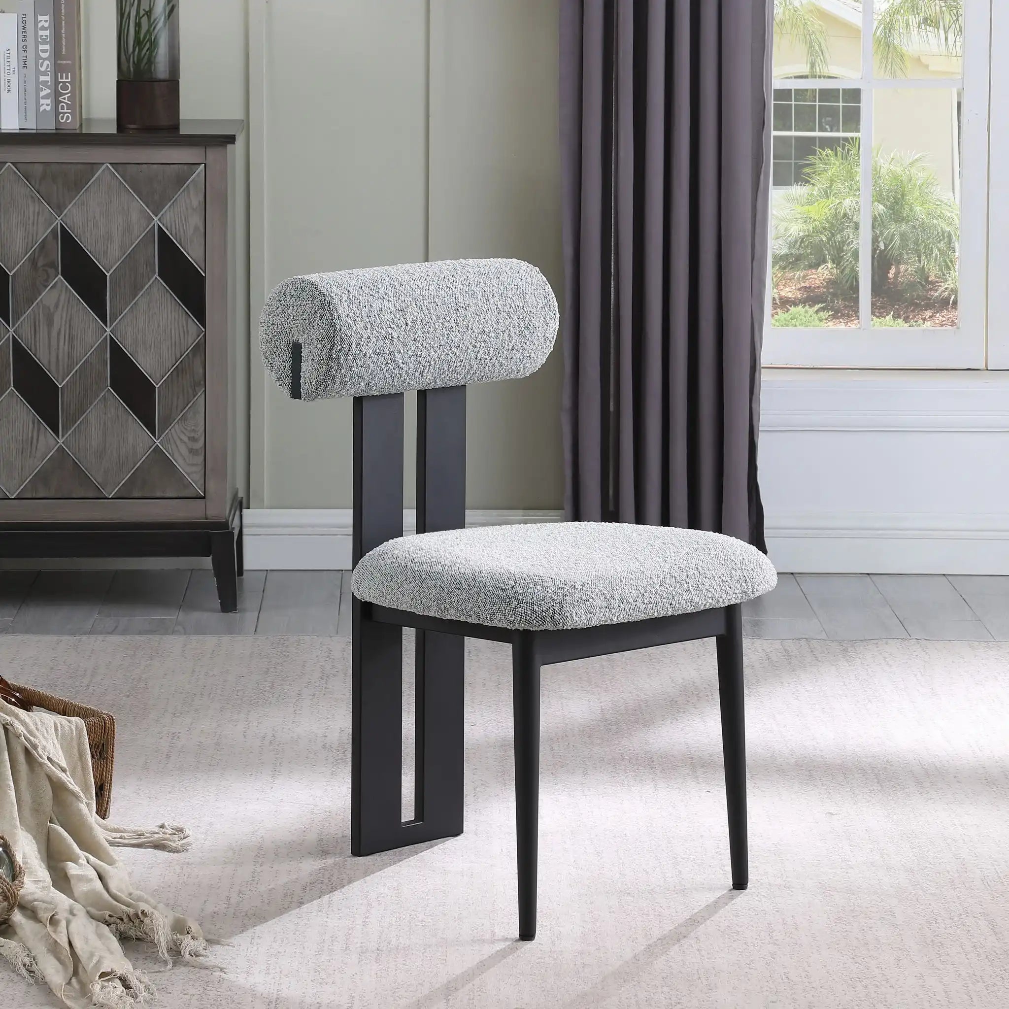 Dario - Boucle Dining Chair With Black Frame (Set of 2)