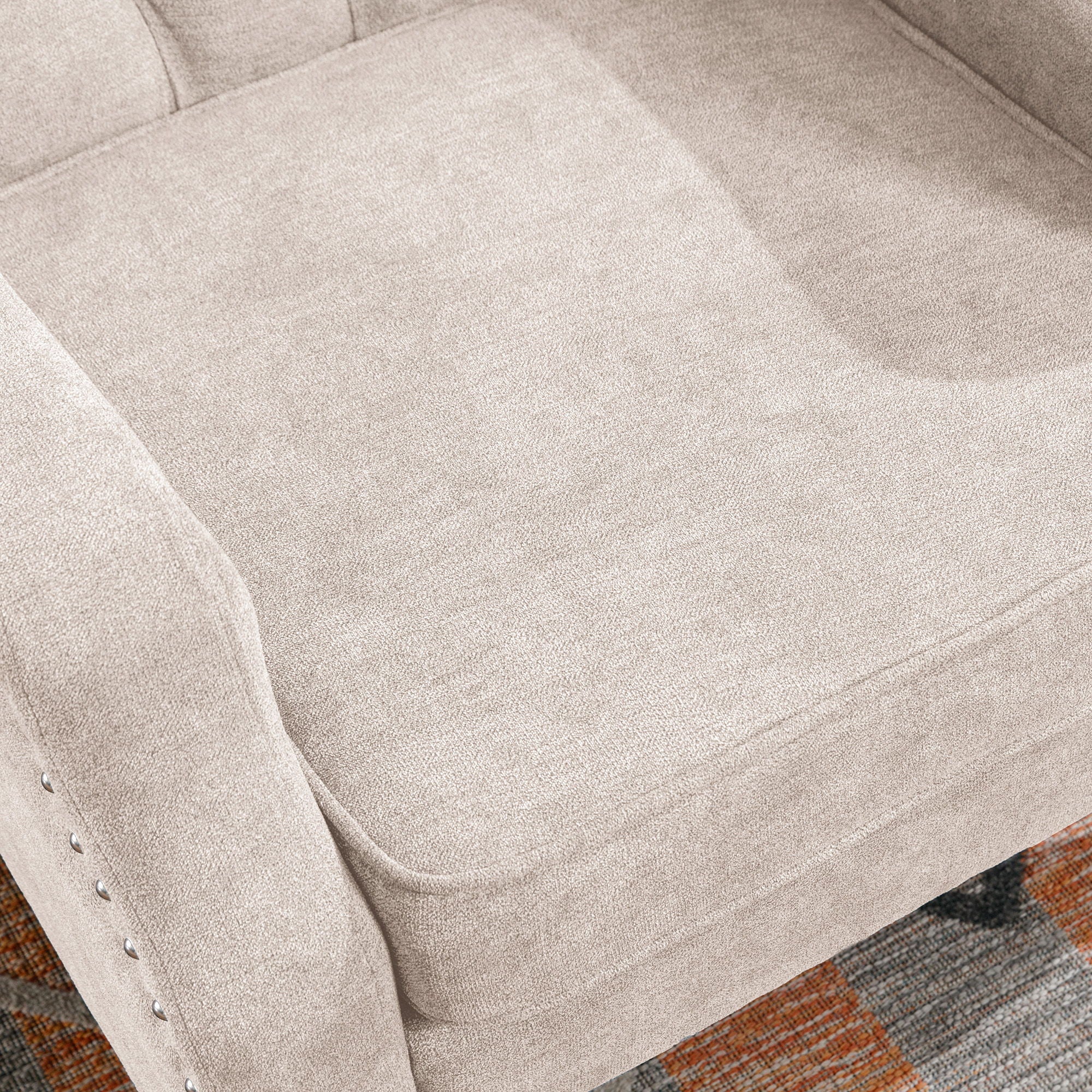 Accent Chair, Living Room Chair, Footrest Chair Set With Vintage Brass Studs, Button Tufted Upholstered Armchair For Living Room, Comfy Reading Chair For Bedroom, Reception Room - Best Buy Furniture