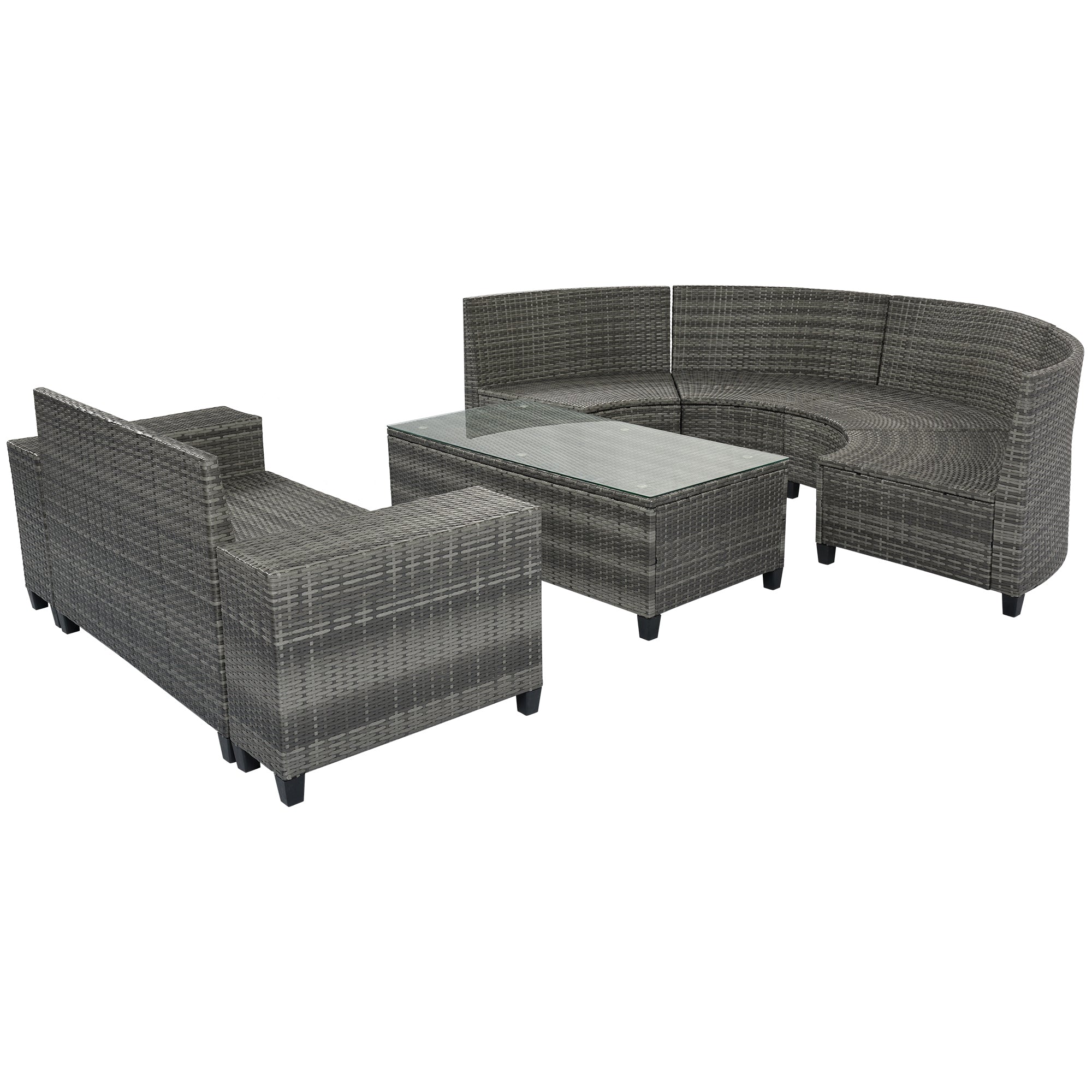 8-piece outdoor wicker round sofa set, half-moon sectional set all weather