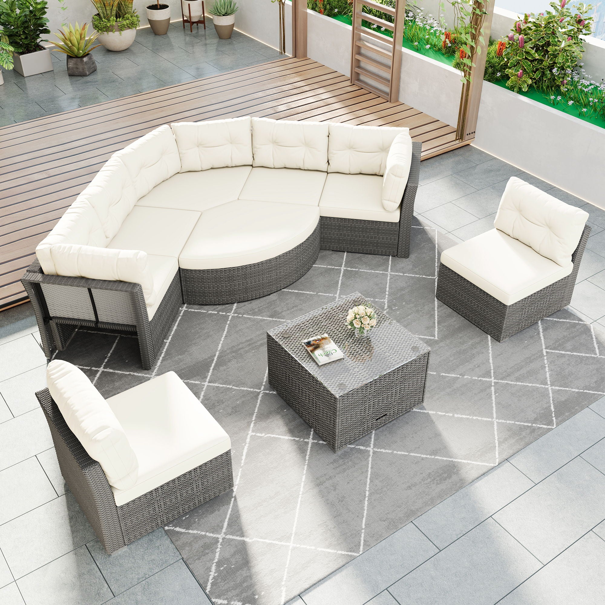 Patio Furniture Set Outdoor Daybed Rattan Sectional With Cushions And Center Table
