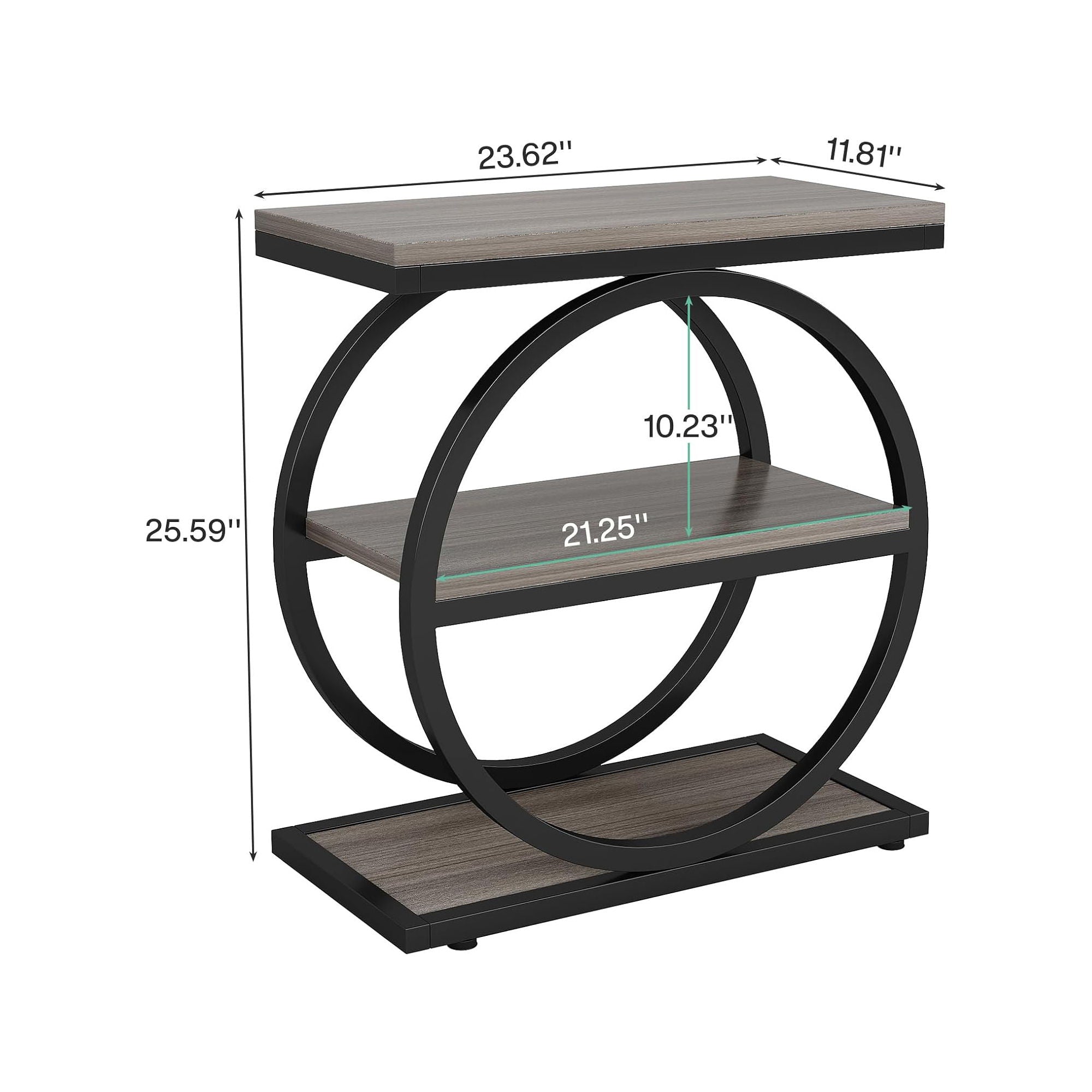 Industrial Narrow End Table With 3 Shelves