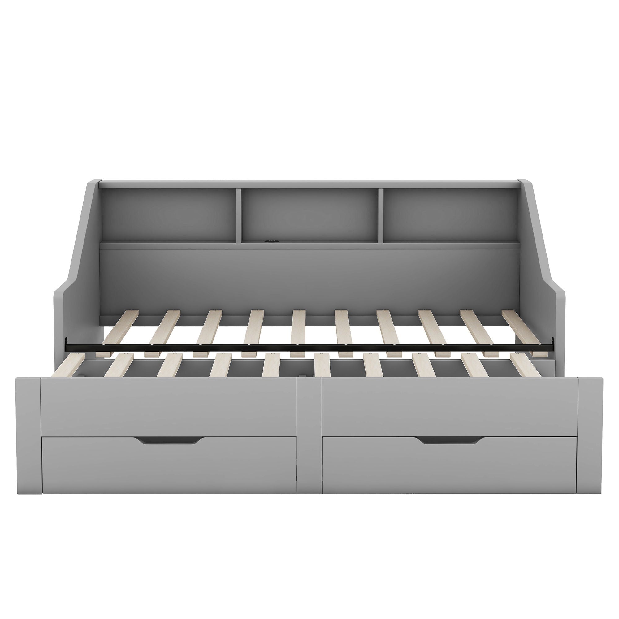 Daybed Frame With Storage Bookcases, 2 Drawers, Charging Station