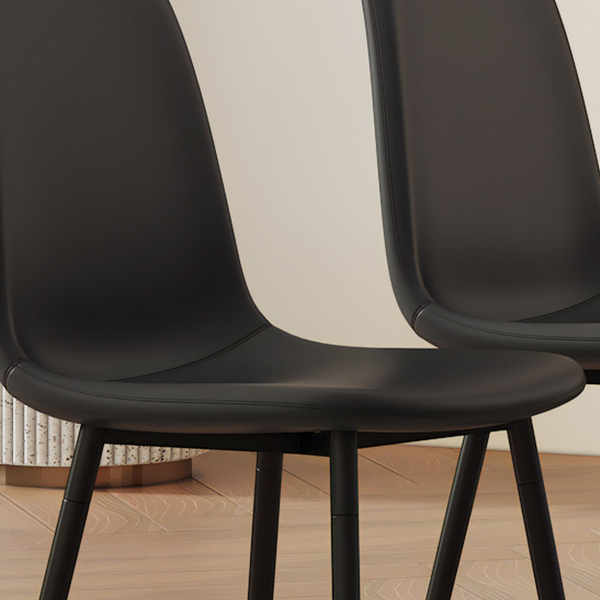 Modern Medieval Style Cushioned Side Chairs Set With Black Metal Legs For Kitchens