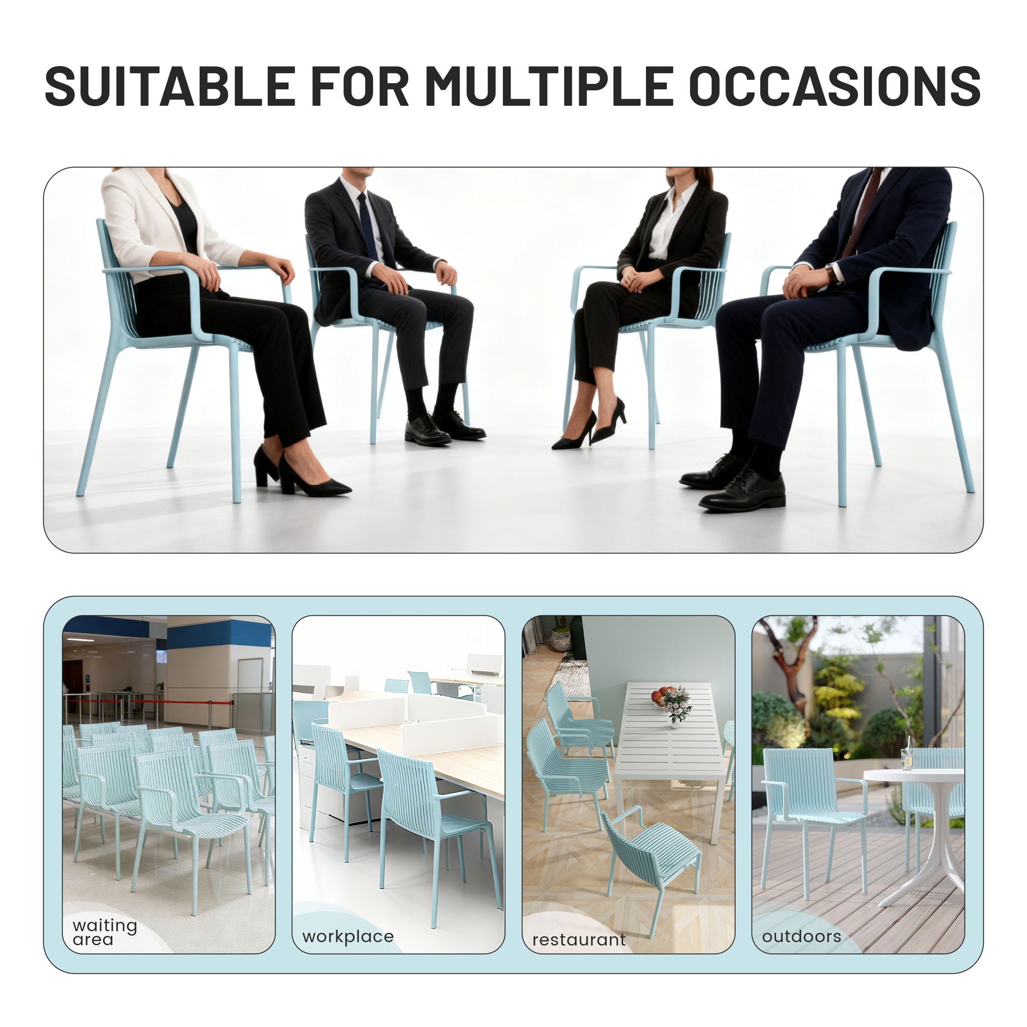 4 Modern Stackable Plastic Armchair Matched With Folding Square Table