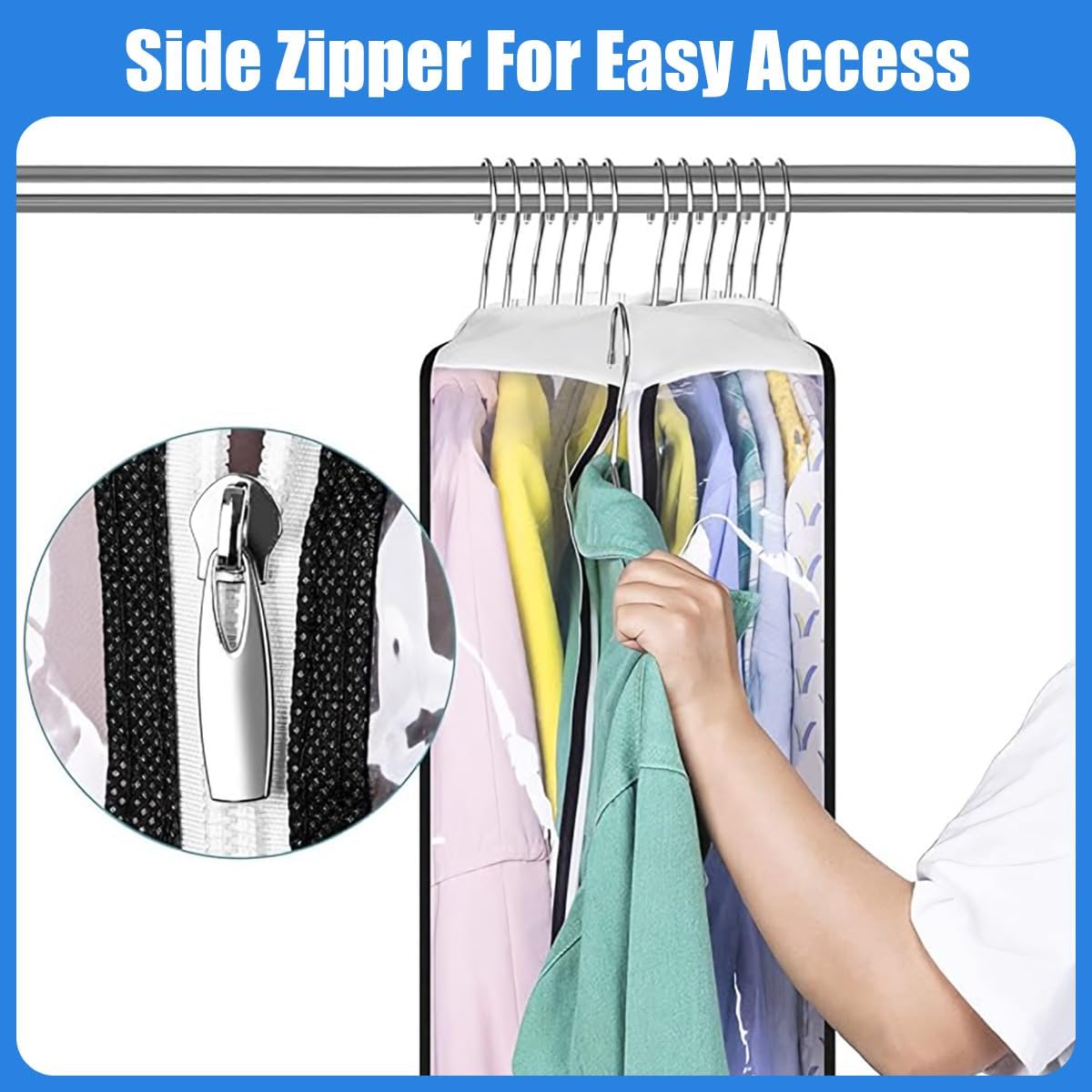 3 Pack Clear Garment Bags with Zipper Waterproof PEVA Suit Covers