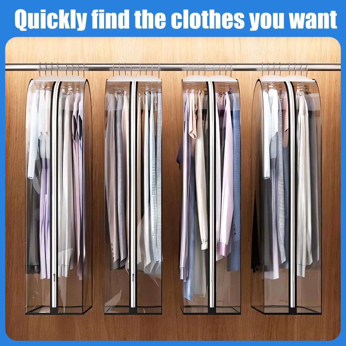 3 Pack Clear Garment Bags with Zipper Waterproof PEVA Suit Covers
