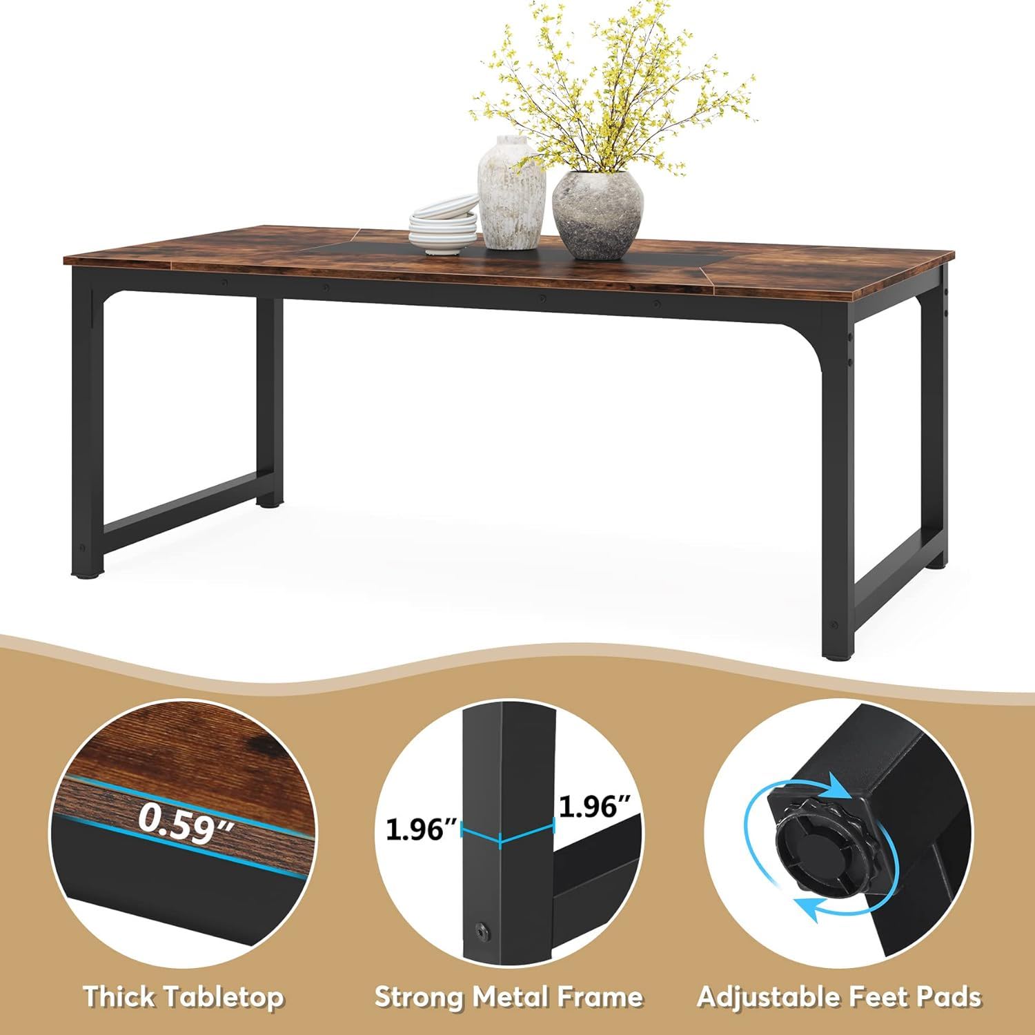 Rectangular Kitchen & Dining Room Table - Brown / Black