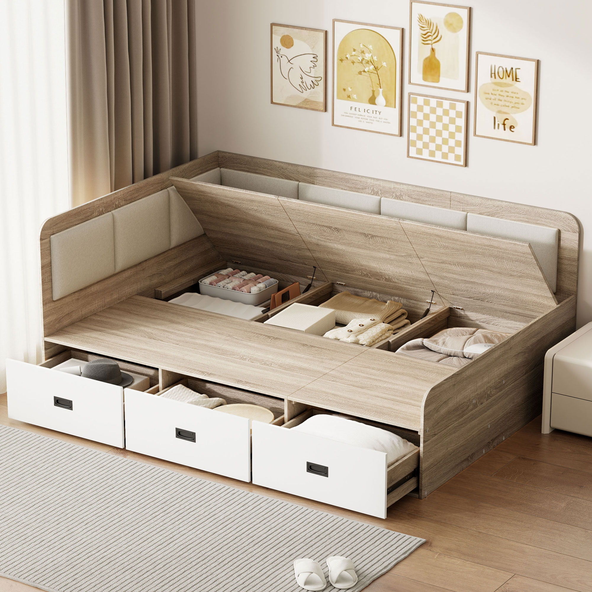 Daybed With 3 Drawers And 3 Storage Compartments