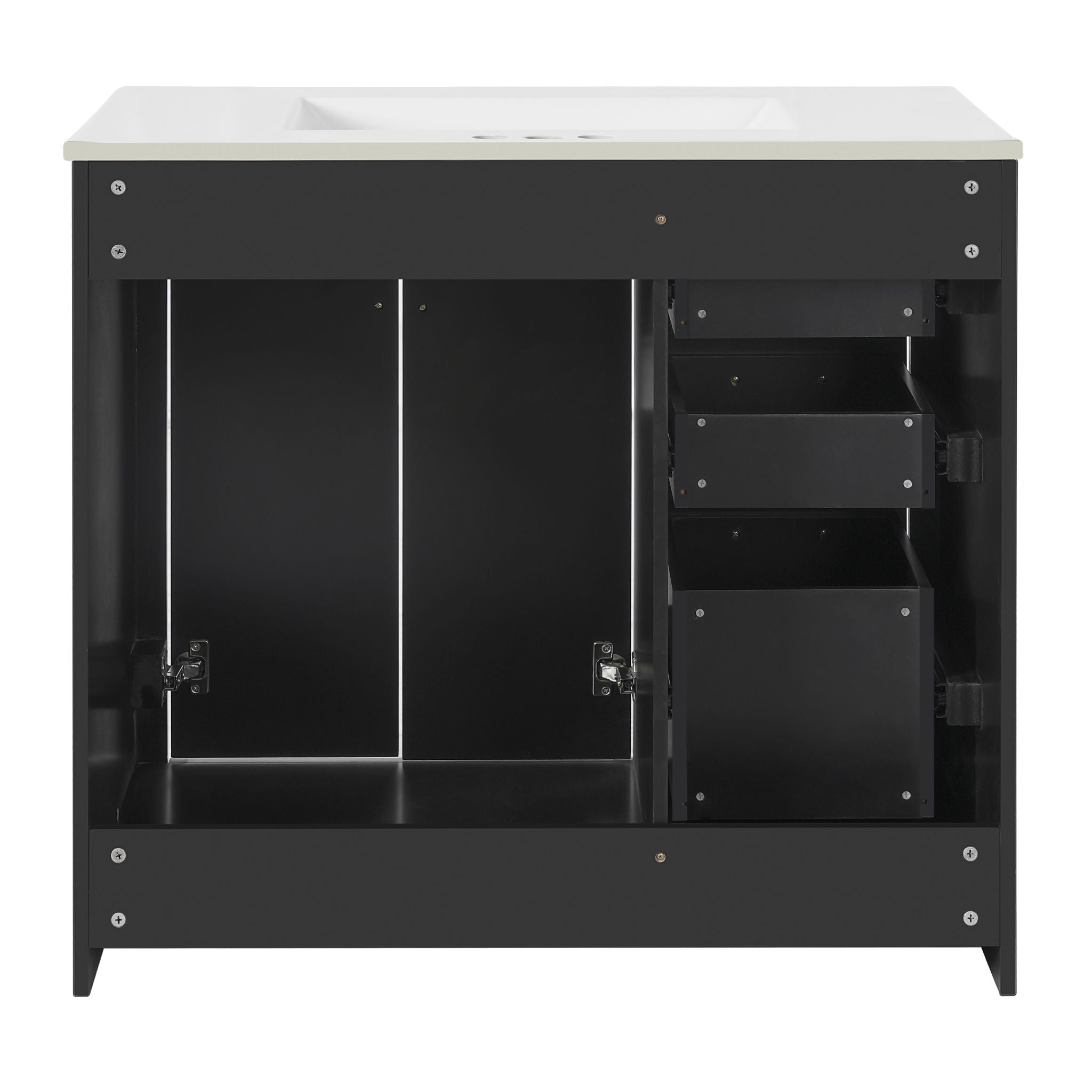 Modern Bathroom Vanity With Ceramic Sink, 6 Drawers & Soft-Close Doors