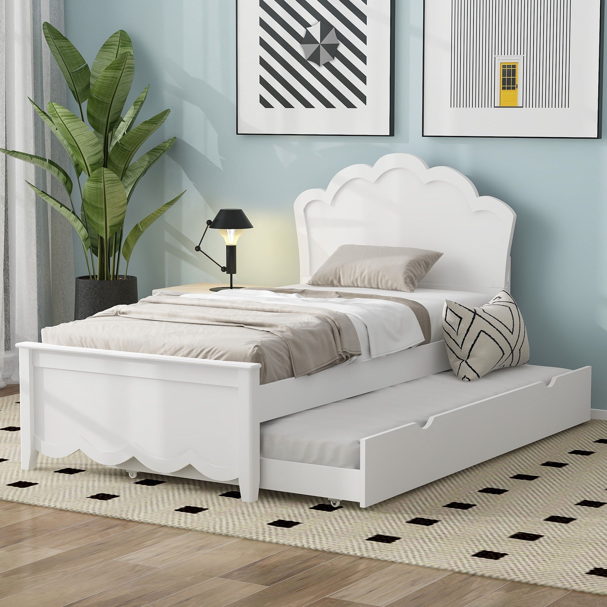 Platform Bed With Headboard And Trundle