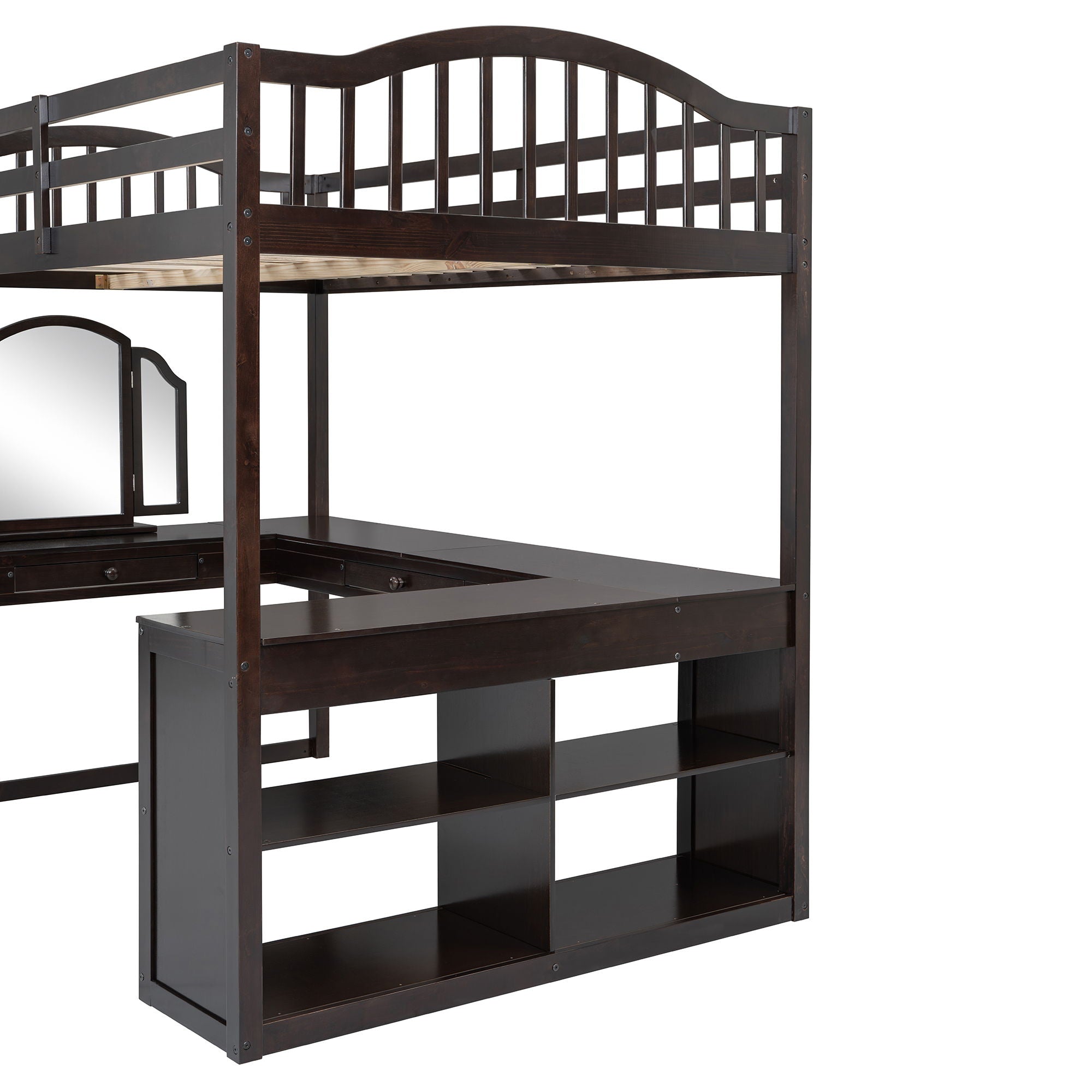 Loft Bed With Drawers, Cabinet, Shelves With Desk