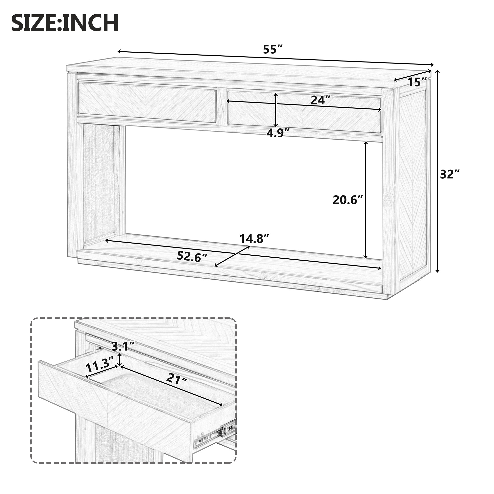 55' Console Table Natural