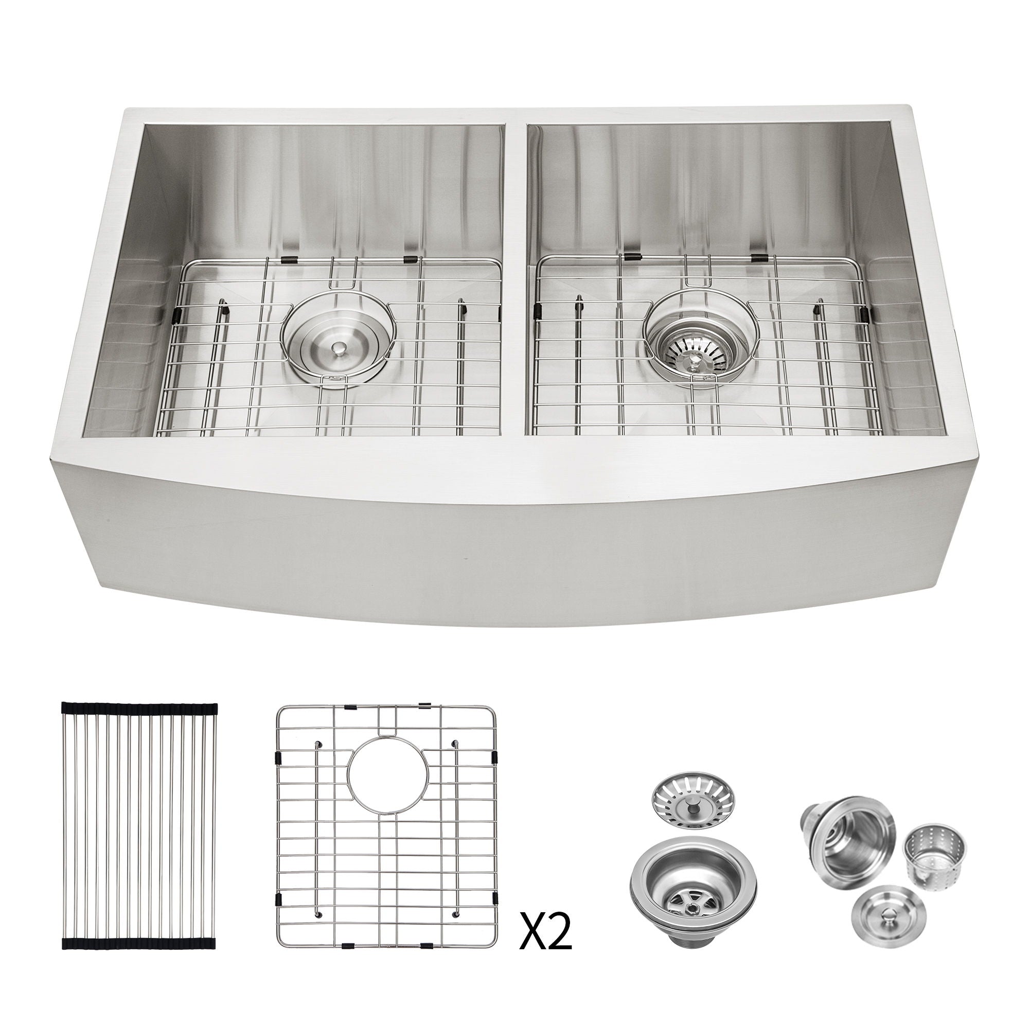 Modern Double Bowl Farmhouse Sink With Apron Front Stainless Steel - Beige