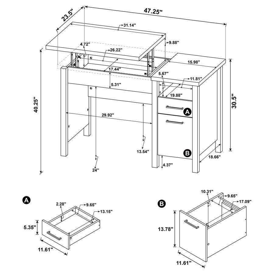 Delwin - 2-Drawer Lift Top Computer Desk - Rustic Nutmeg