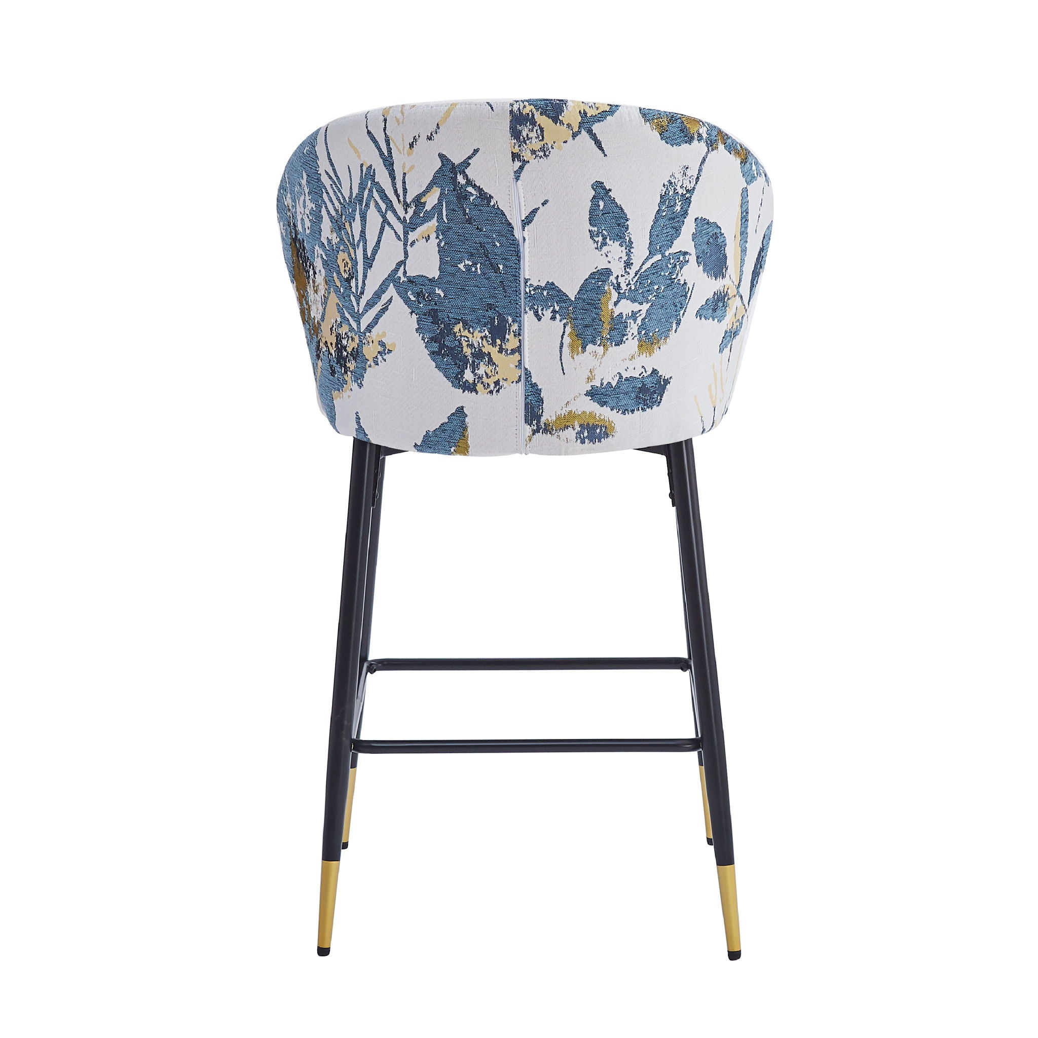 Counter Height Bar Stools (Set of 2), Jacquard Upholstered, Metal Footrest