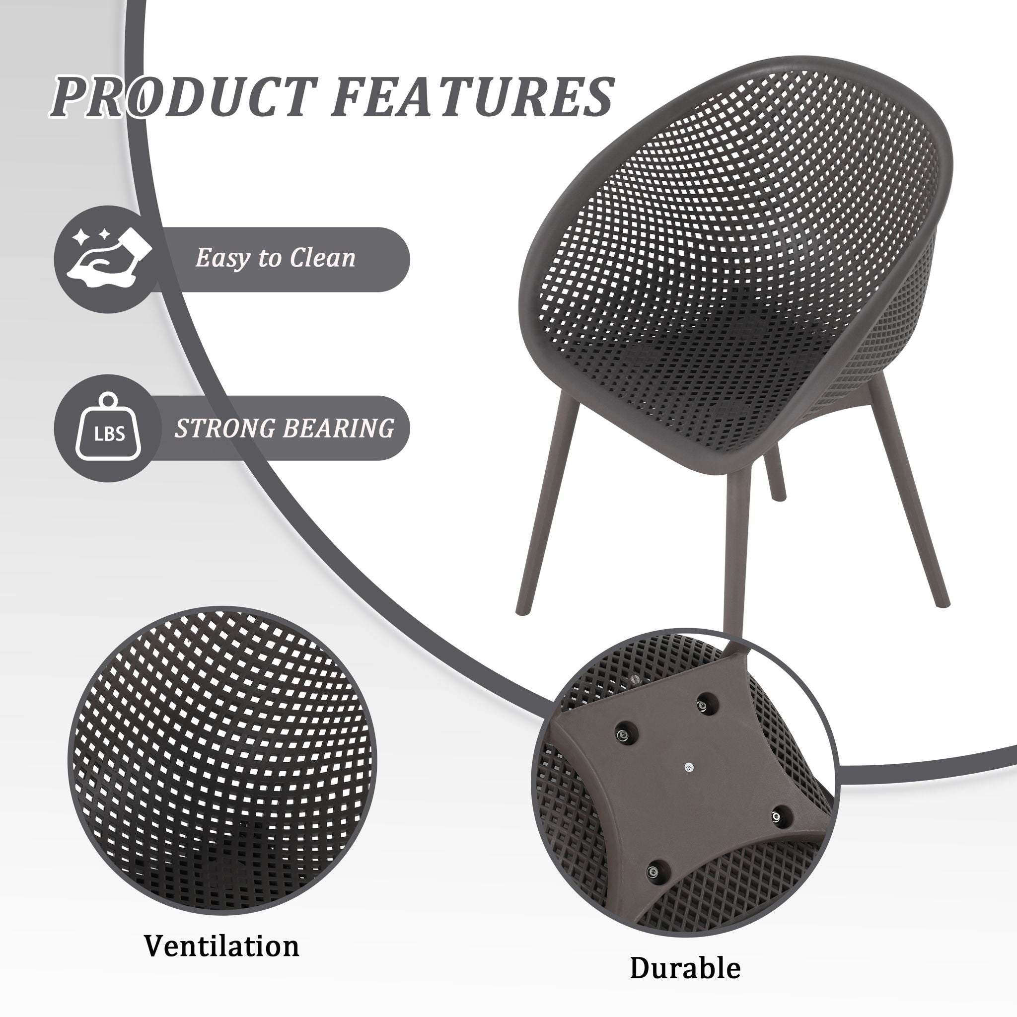 2 Piece Durable Single Chair With Mesh Hollow Out Design