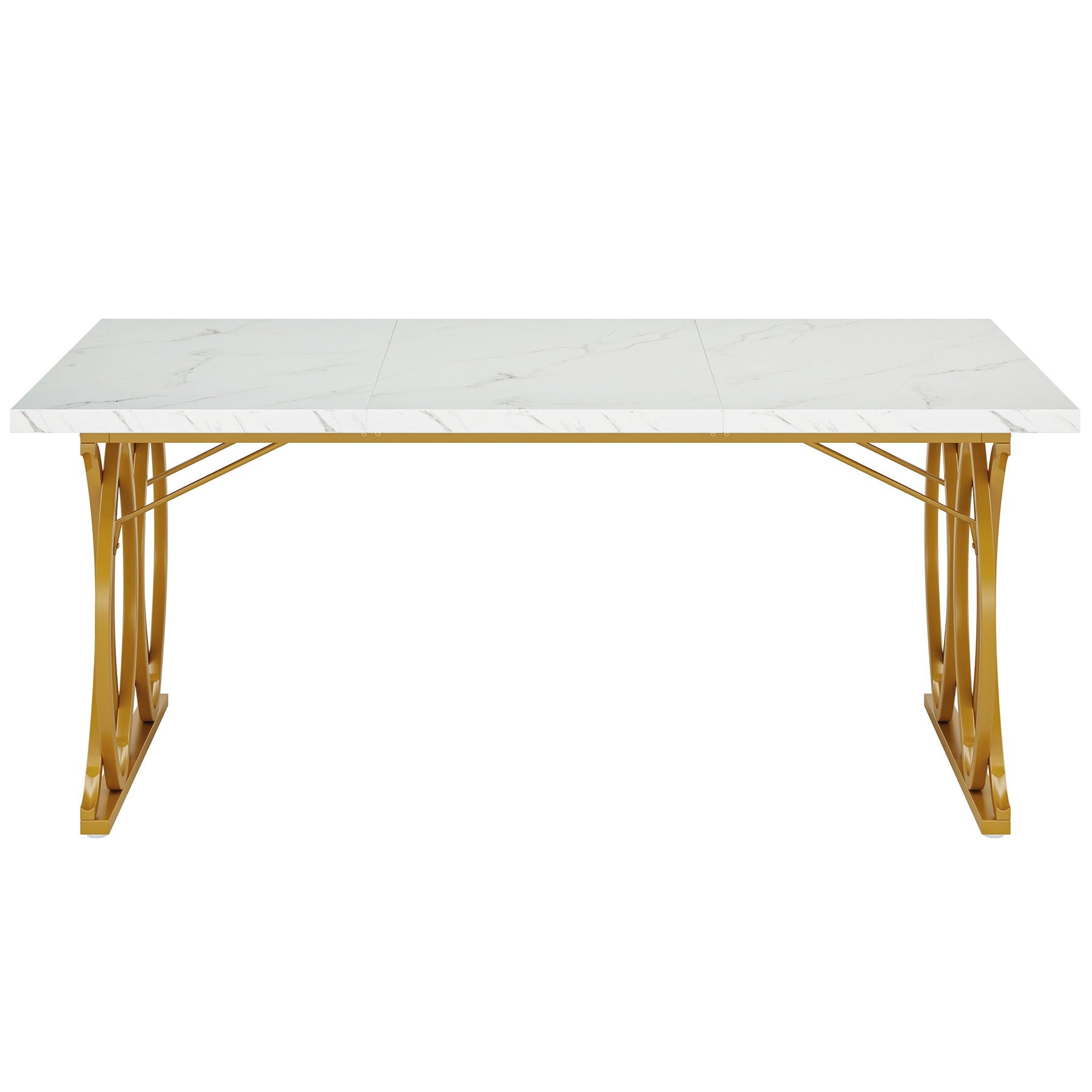 Large Rectangular Dining Table Kitchen Table With Geometric Legs - White / Gold