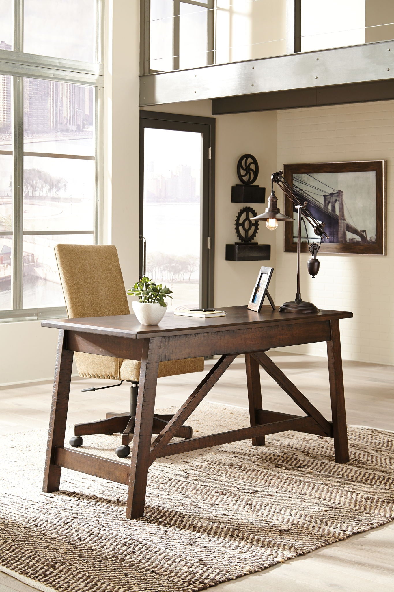 Baldridge - Home Office Large Leg Desk - Rustic Brown