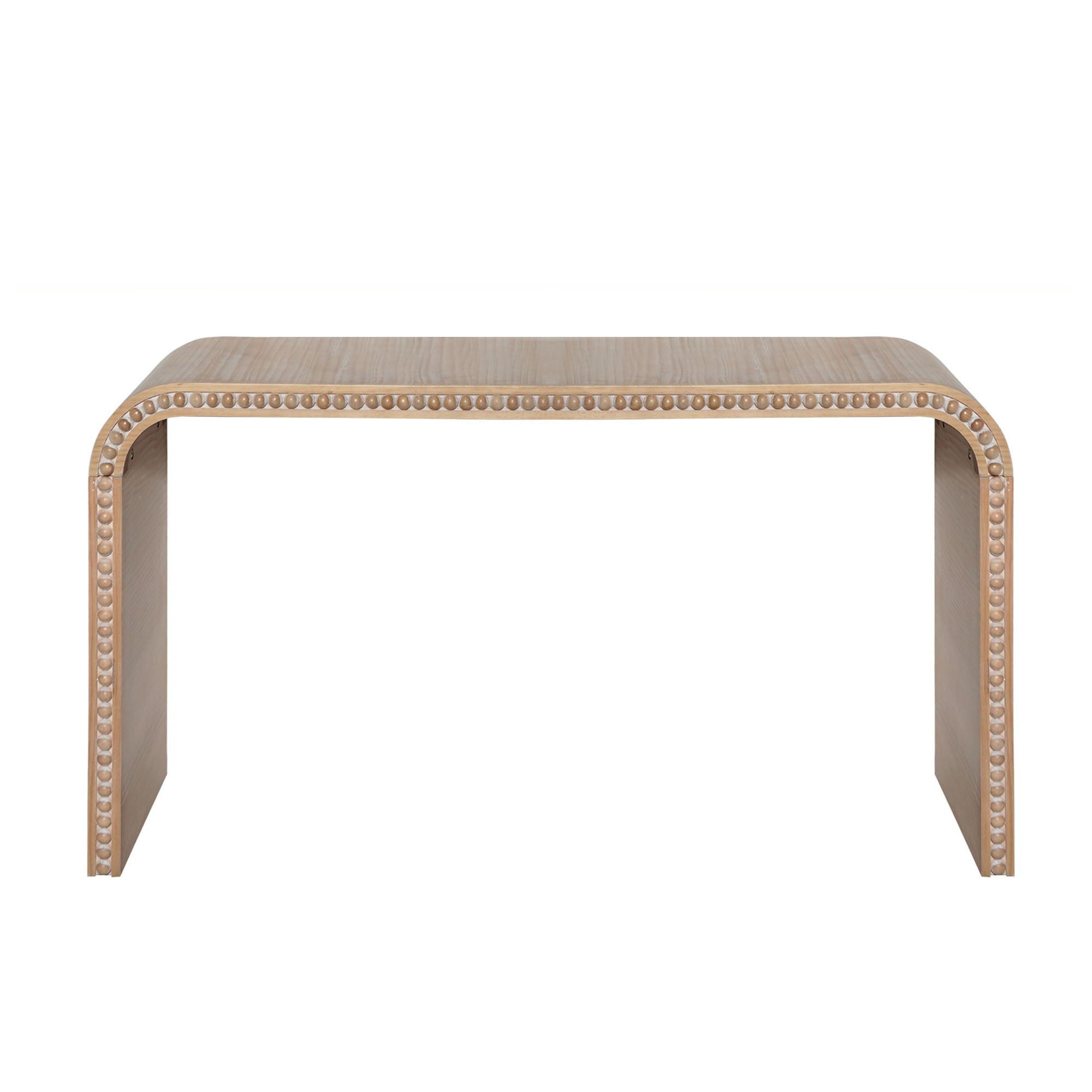 Console Table With Wood Beads Curved Waterfall Style Table - Antique Natural / Natural / Rustic / Natural / White