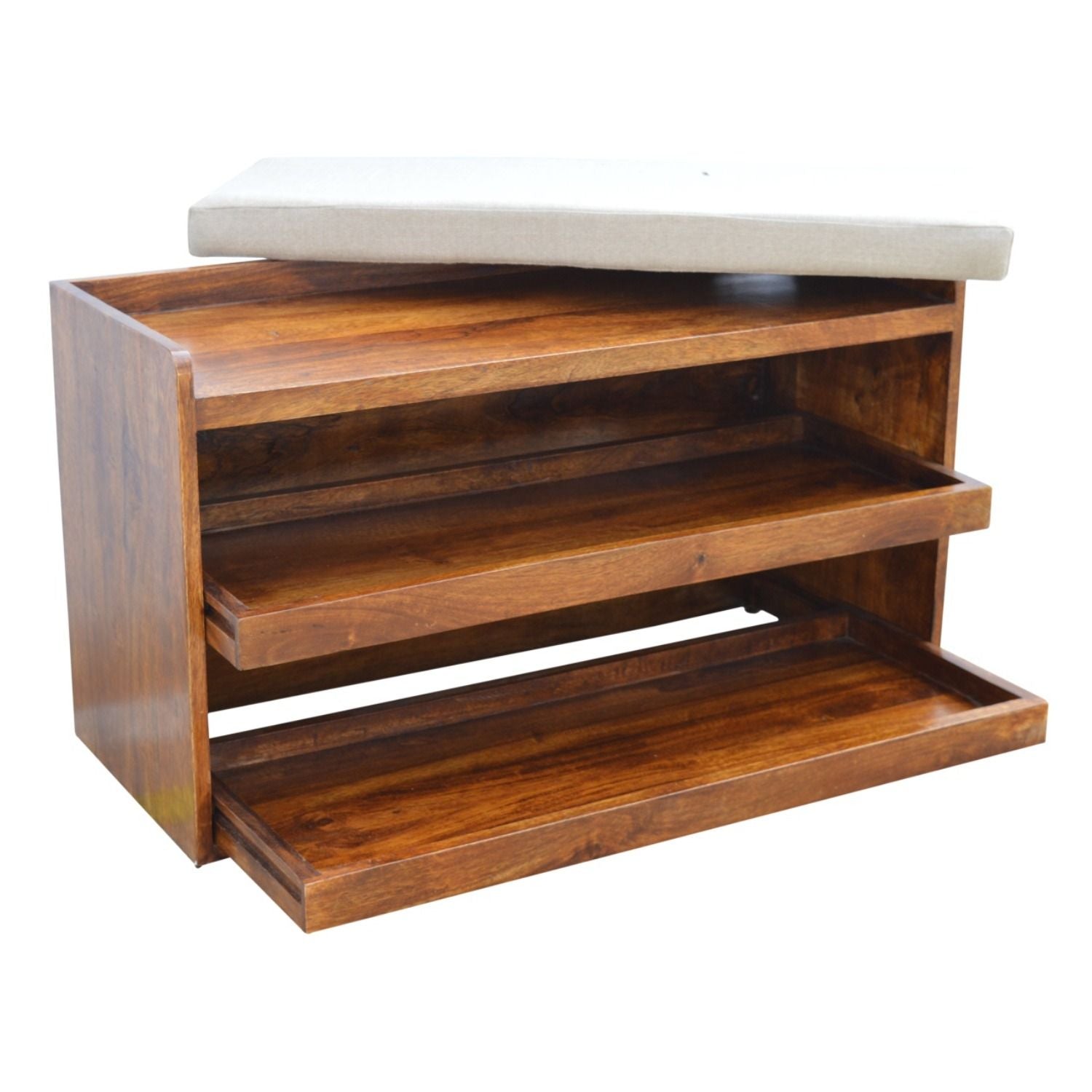 Pull Out Shoe Bench - Chestnut / Mud Linen - Best Buy Furniture