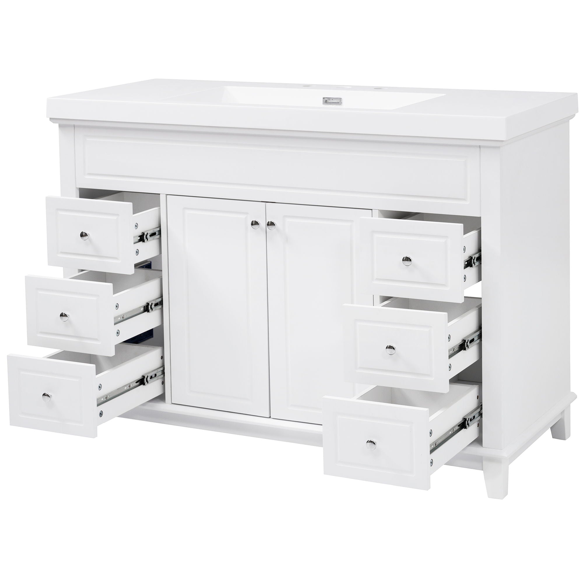 Bathroom Vanity With Sink, 6 Soft Close Drawers & Double Doors - White