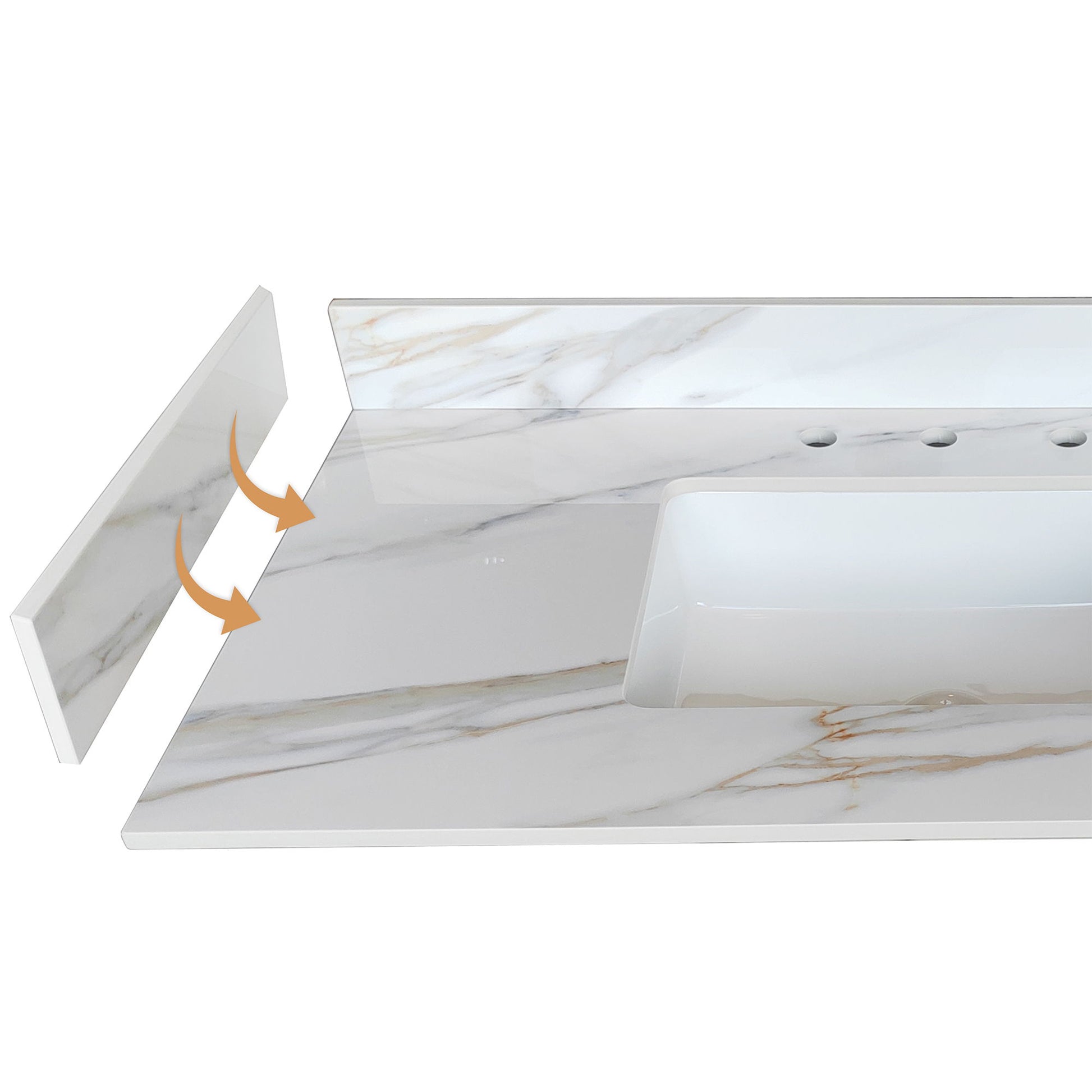 Sintered Stone Bathroom Vanity Top With 4" Backsplash And 22" Sidesplash - Carrara White - Best Buy Furniture