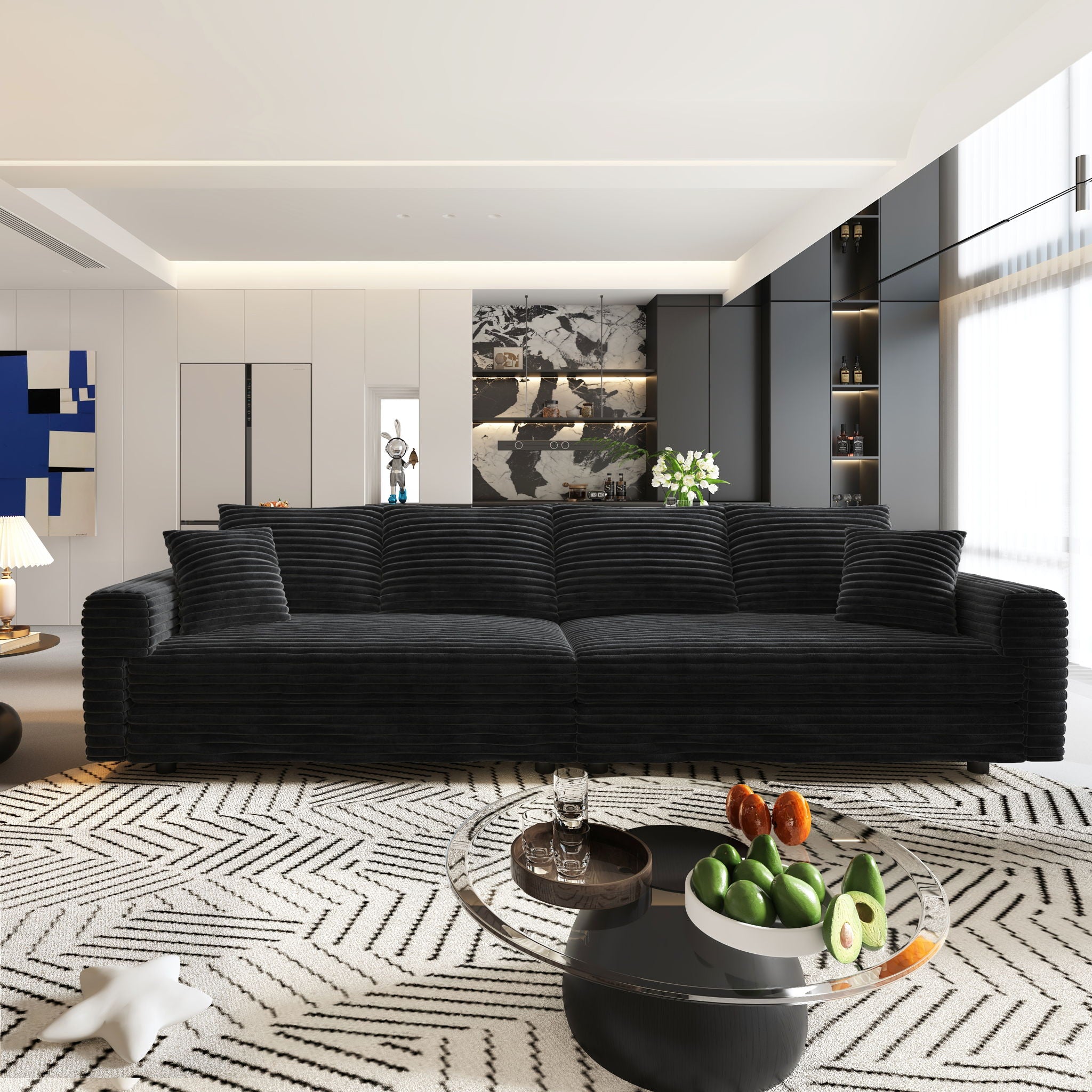 Deep Seat Convertible Sofa With Soft Pillows And Ottomans