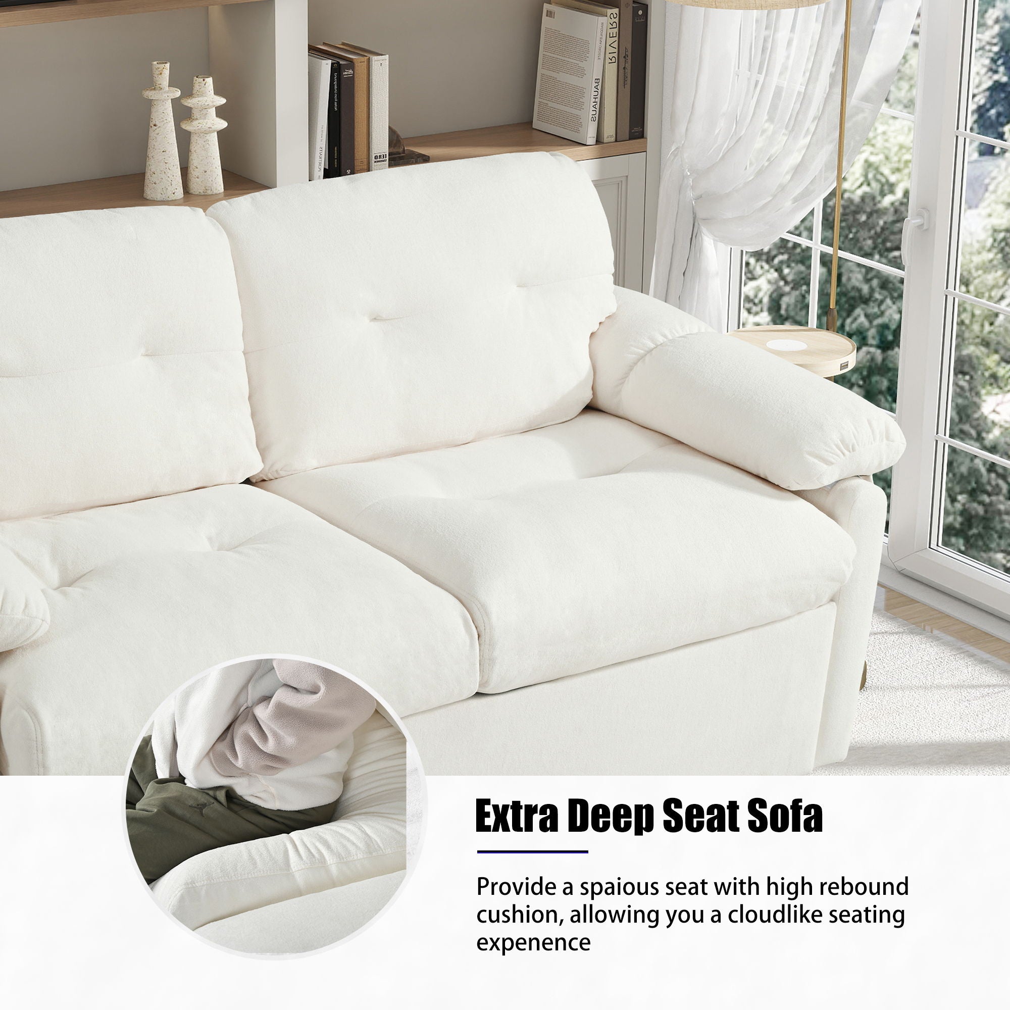 Convertible Pull Out Sofa Bed Queen Size, 3 In 1 With Side Storage