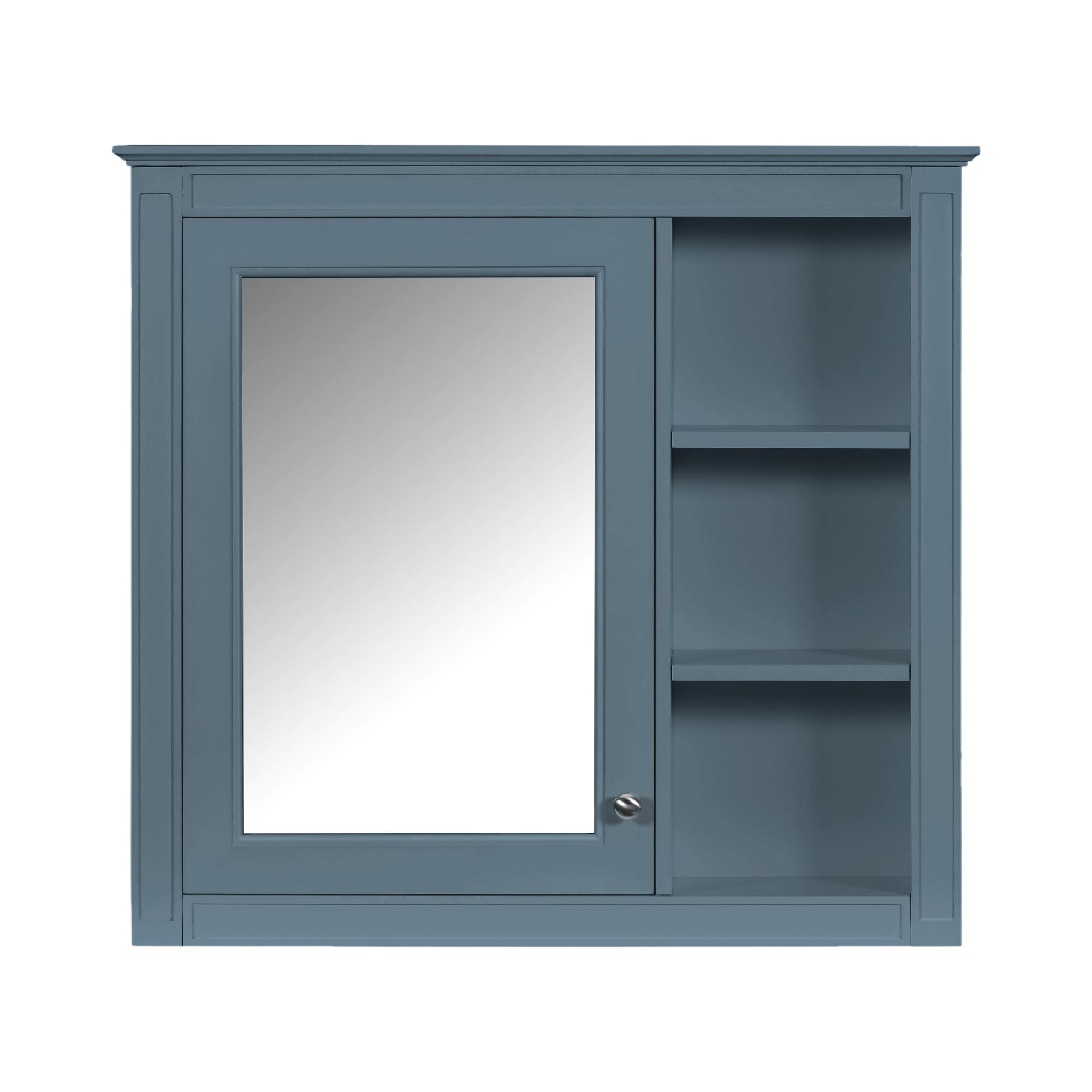 Wall-Mounted Medicine Cabinet With Mirror, Adjustable Shelves, Rectangular Design - Blue