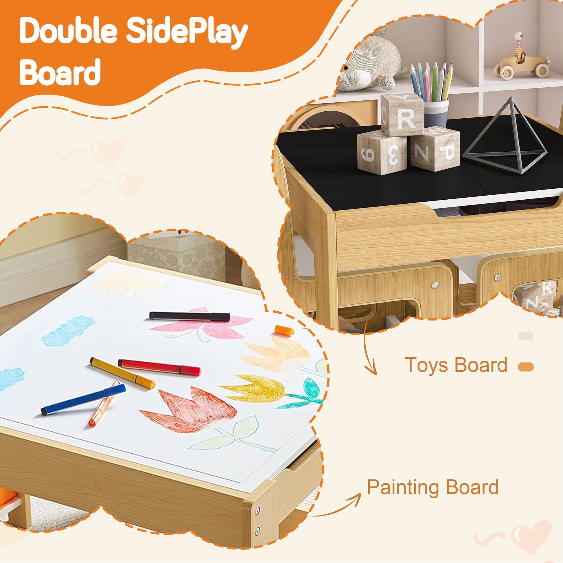 3 In 1 Kids Study Table & Chairs Set Multi Functional Activity Table With Detachable Blackboard Top - Natural Wood - Best Buy Furniture