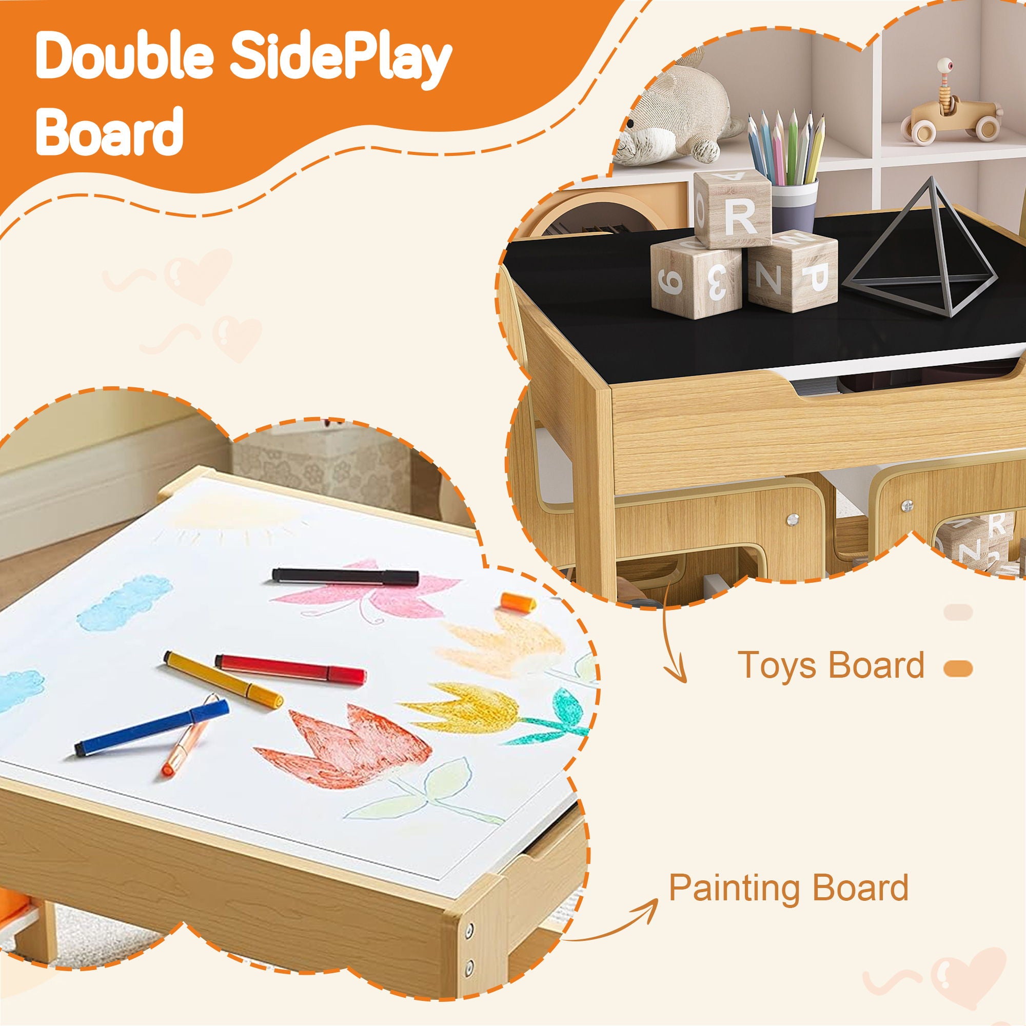 3 In 1 Kids Study Table & Chairs Set Multi Functional Activity Table With Detachable Blackboard Top - Natural Wood - Best Buy Furniture
