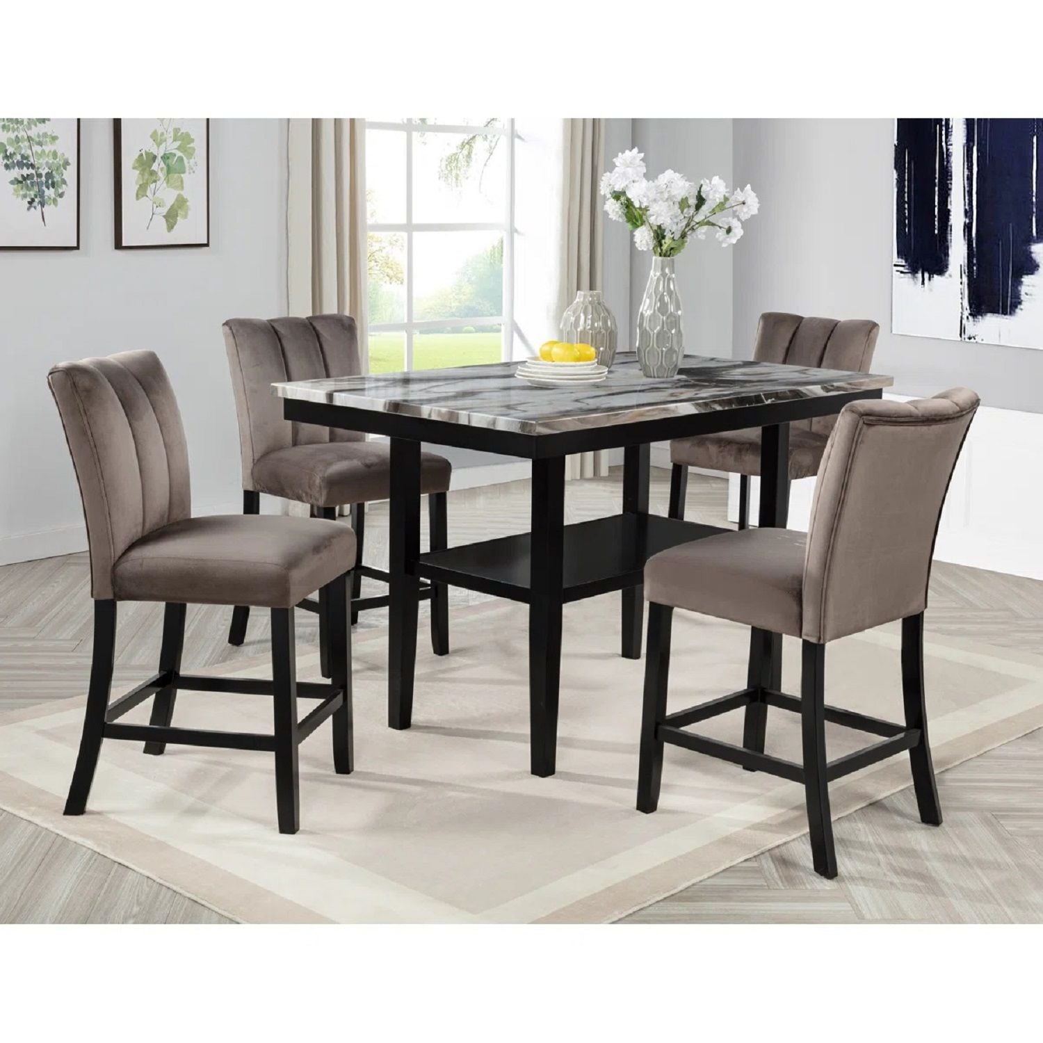 Counter Dining Table With Storage Bottom Shelf For Kitchen - Black