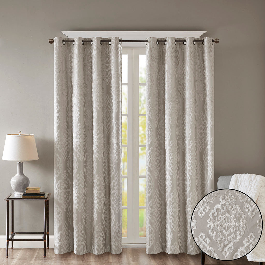 Knitted jacquard damask total blackout grommet top curtain panel (only 1 pc panel)