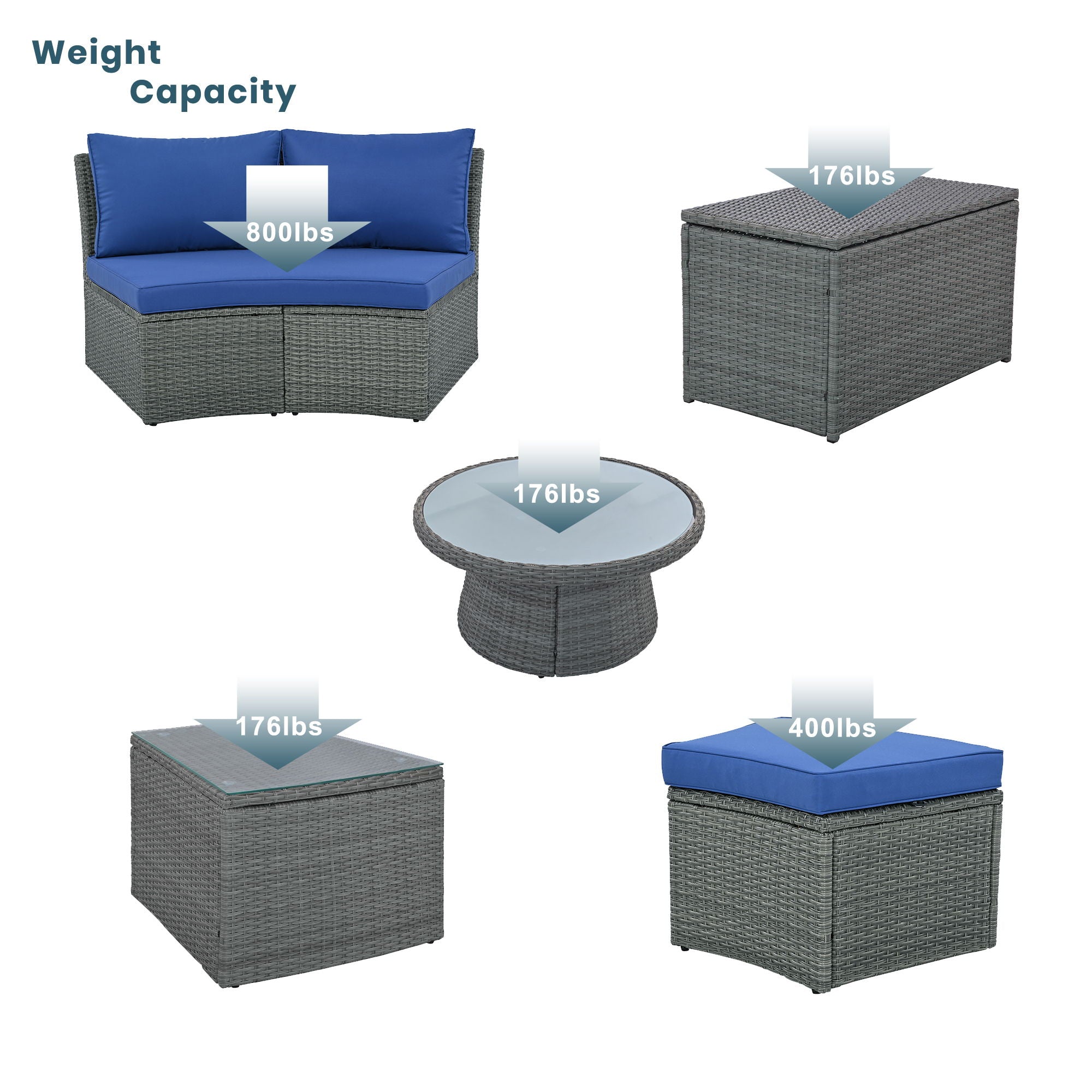 10 Piece Outdoor Sectional Half Round Patio Rattan Sofa Set