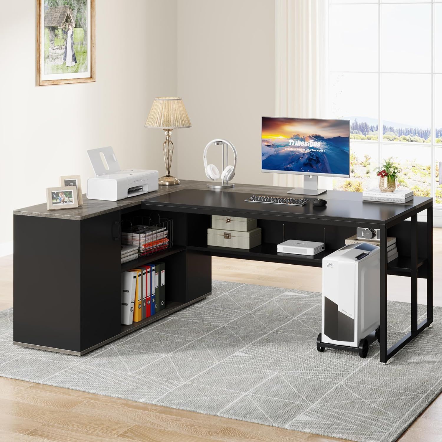 L-Shaped Executive Desk With Cabinet Storage