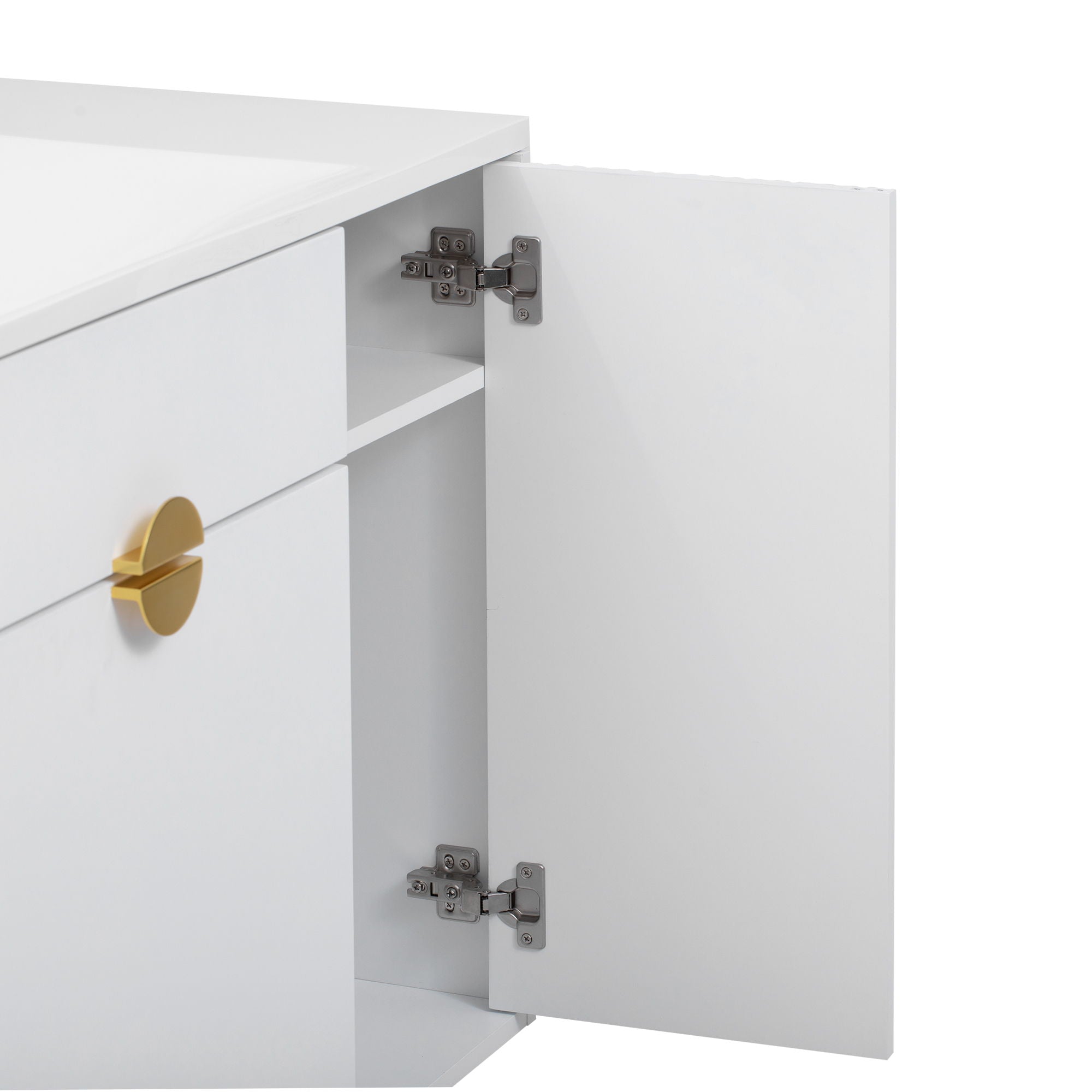 Bathroom Vanity With Sink, Storage Cabinet Soft Closing Door And Drop Down Compartment - White