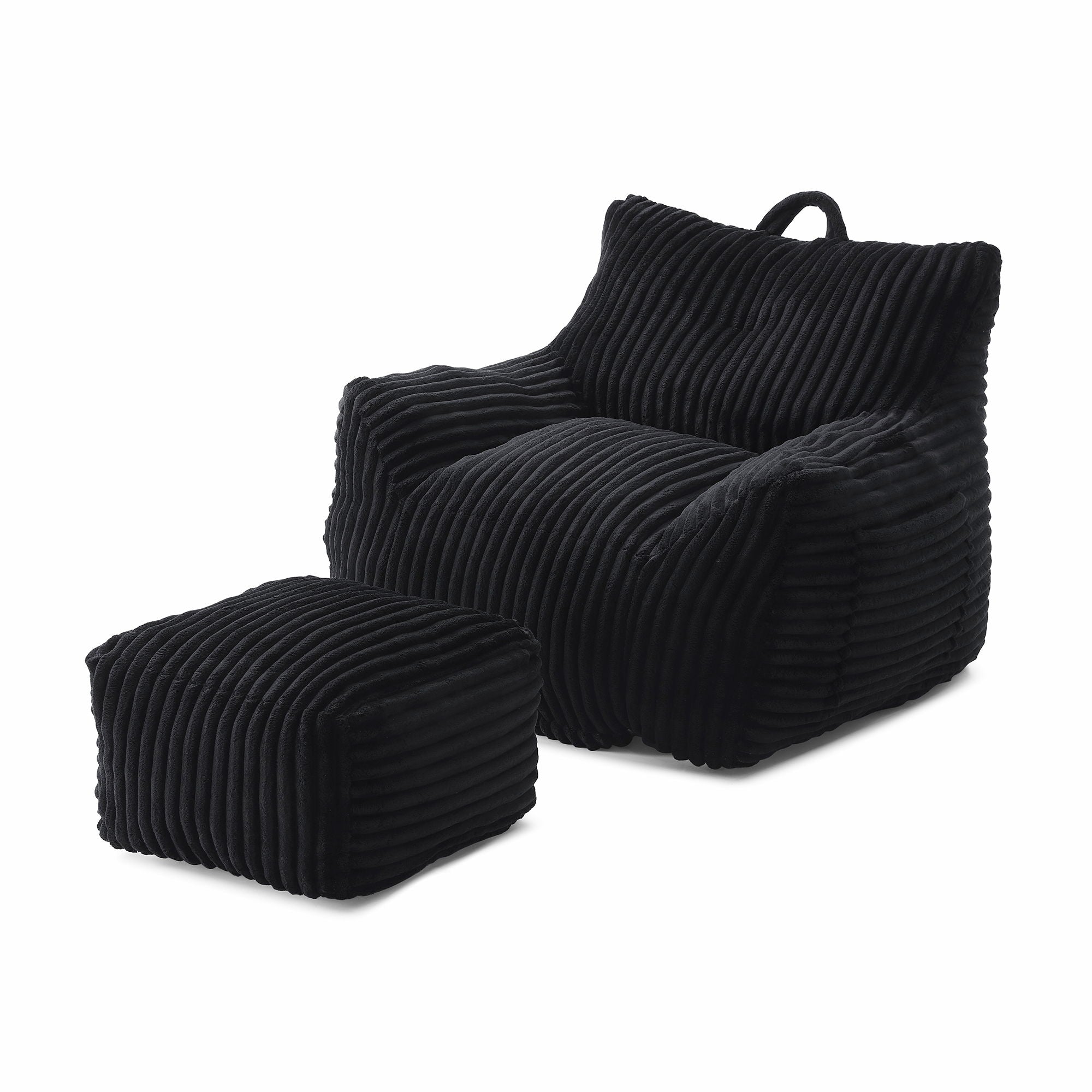 Giant Plush Bean Bag Chair With Armrests And Footstool