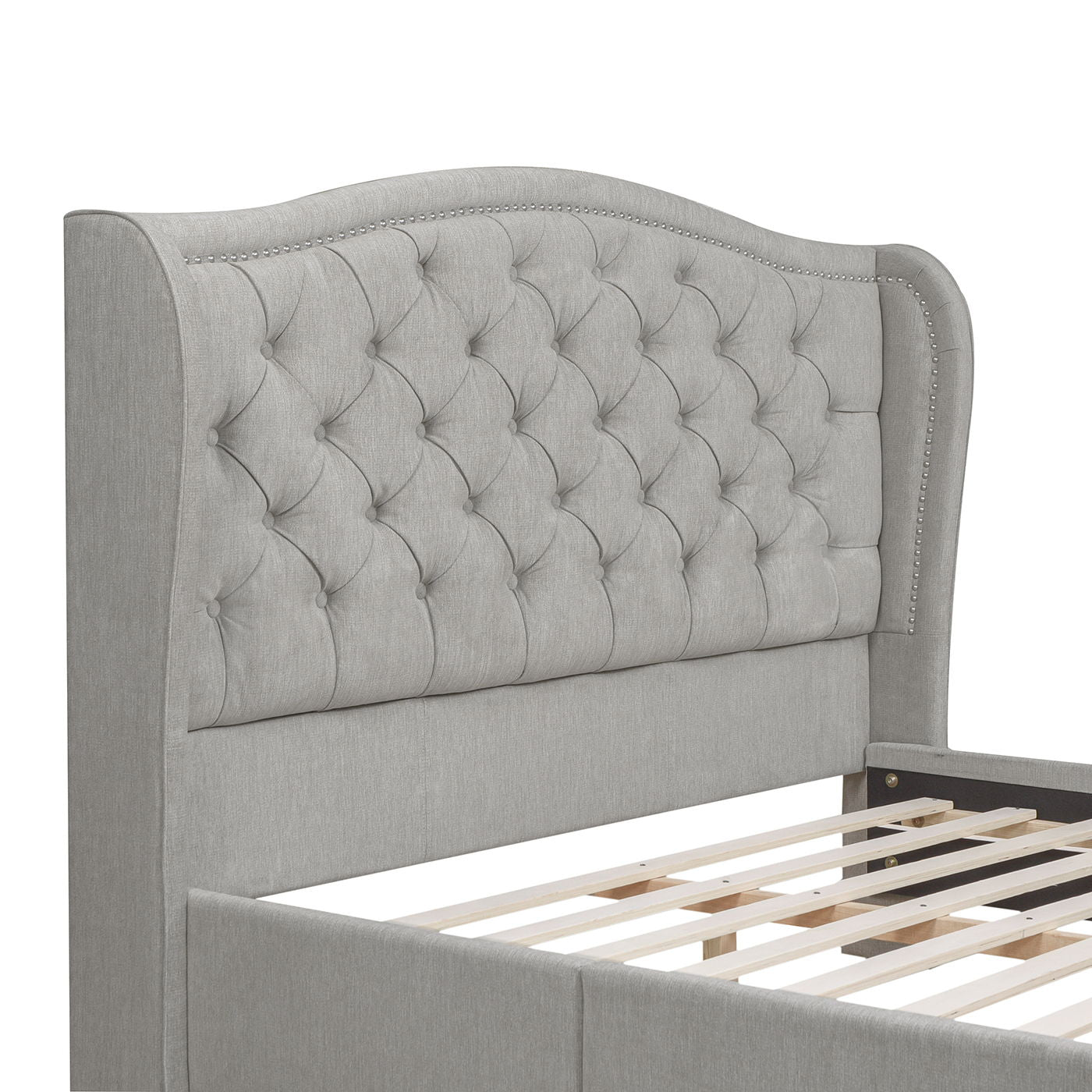Fontana - Handcrafted Wingback Upholstered Platform Bed Frame