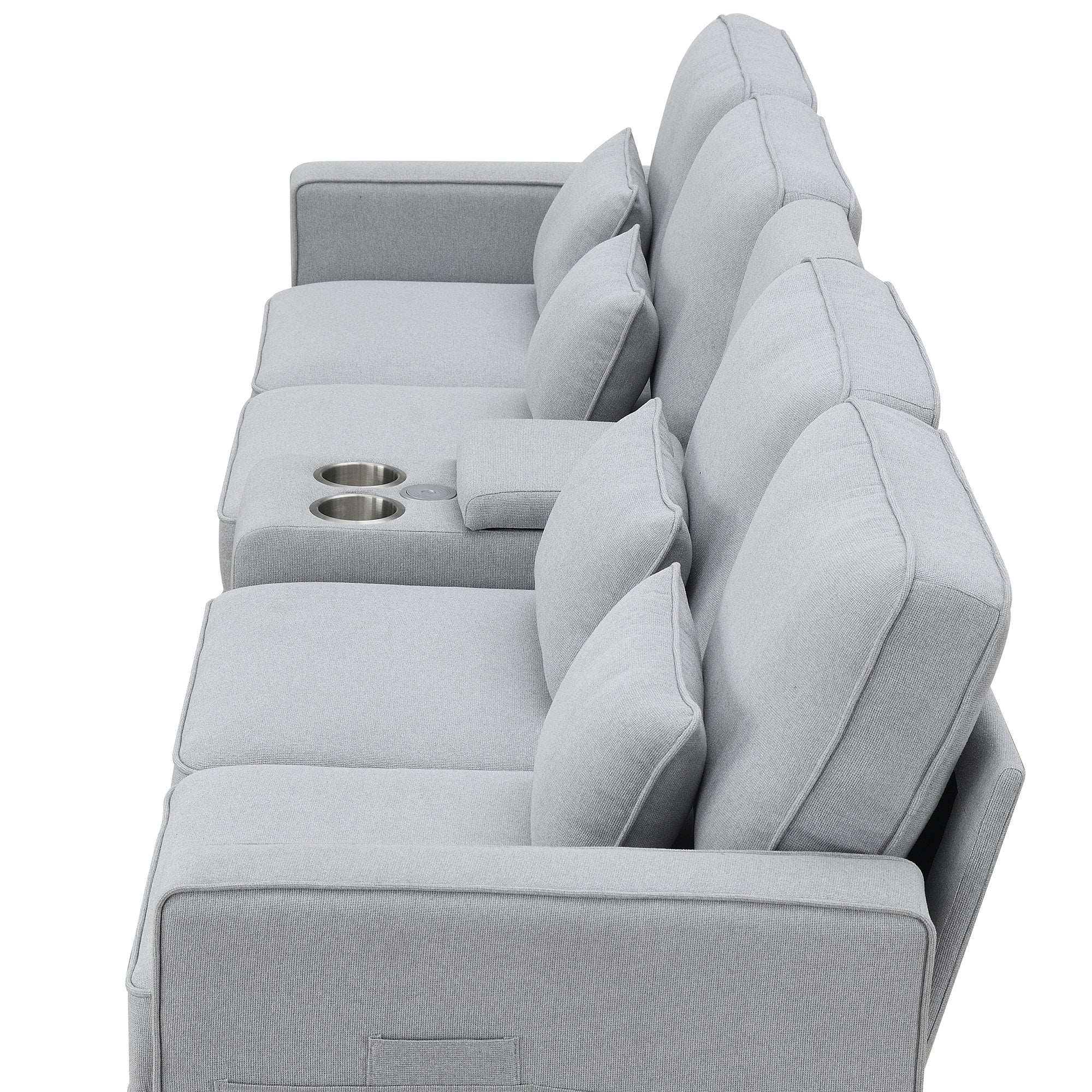 114.2" Modern Upholstered Sofa with Console, 4 Seats, Linen Fabric - Best Buy Furniture