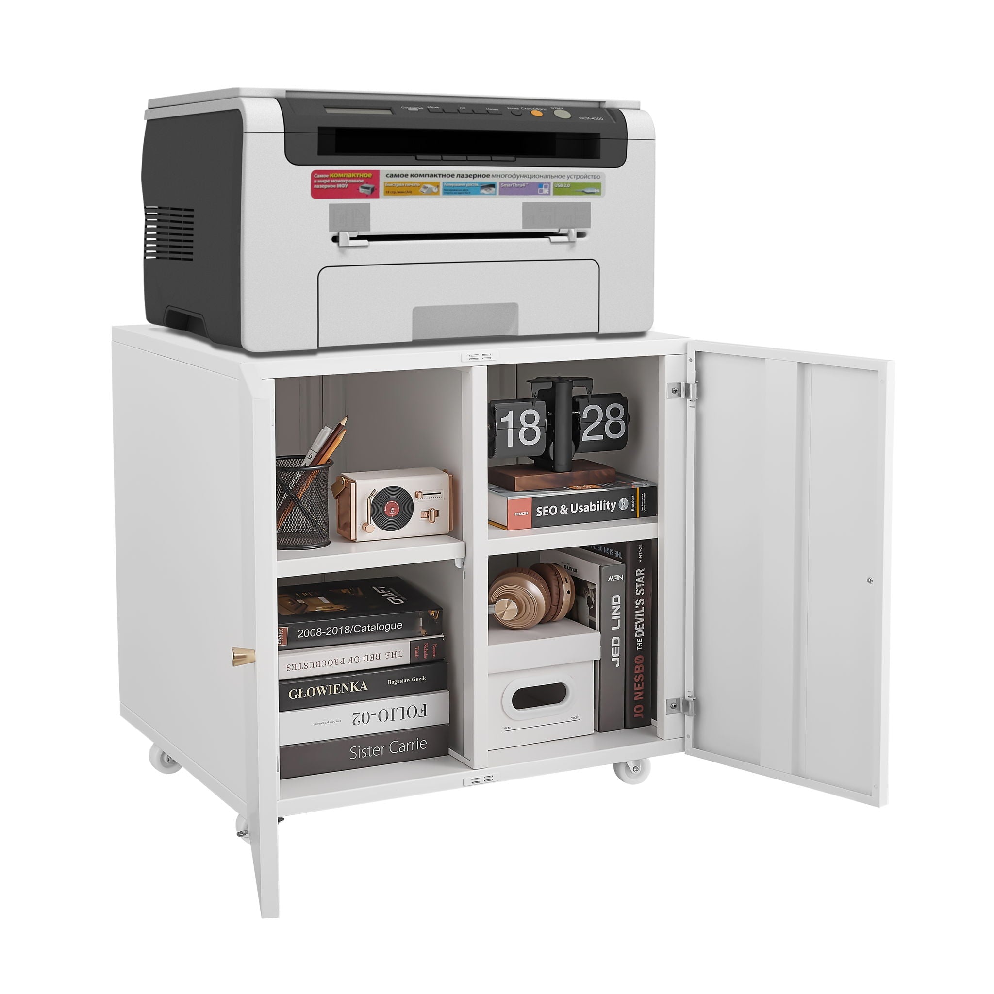 Office Furniture Copier Cabinet 2 Door Steel Copier Stand Mobile Pedestal File Printer Stand - Best Buy Furniture
