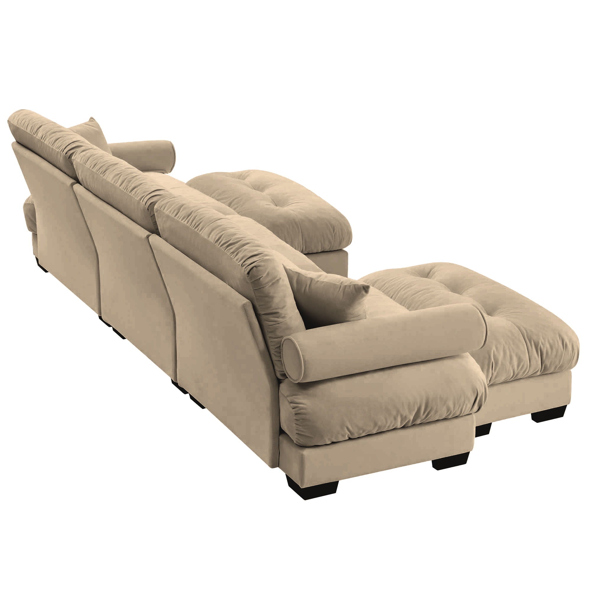 Modern Sectional Sofa With Ottoman, Round Bolster Armrests, Waist And Throw Pillows