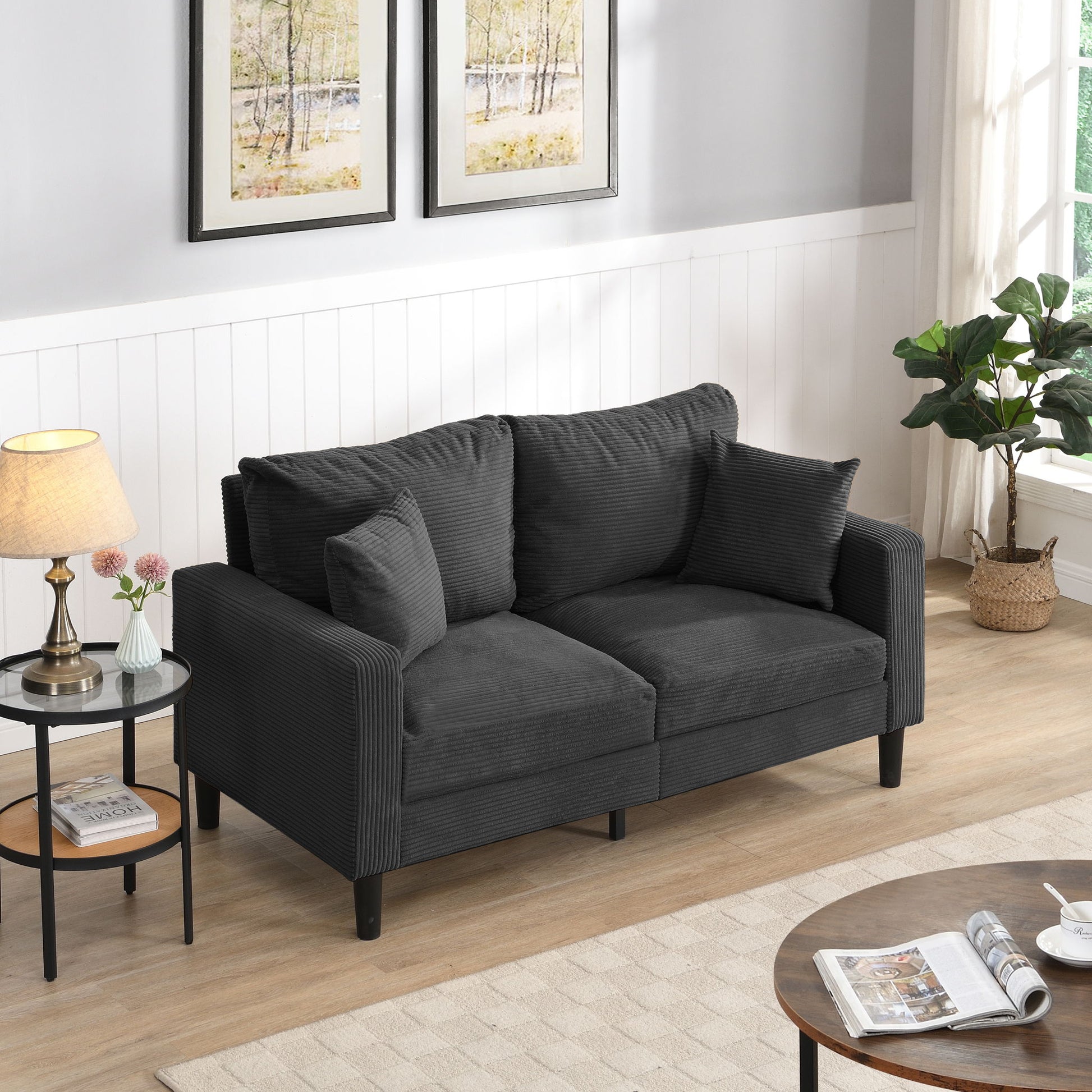 Modern Upholstered Loveseat Sofa With High Resilience, Wooden Frame - Dark Gray - Best Buy Furniture