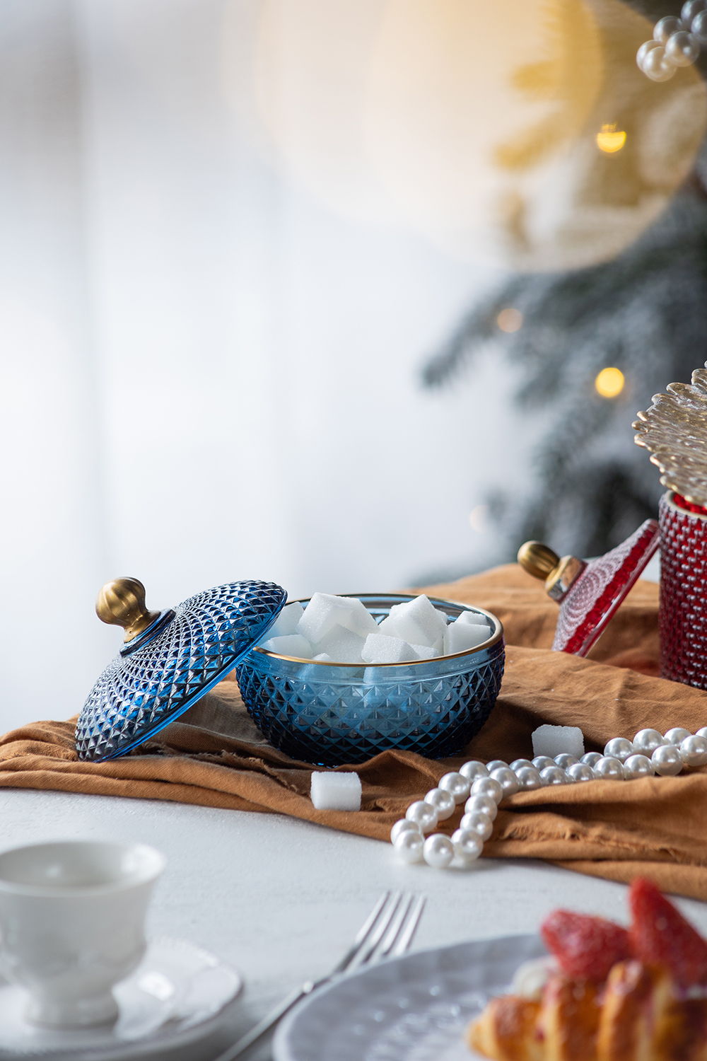 Candy Jar With Lid, Christmas Candy Jar Containers (Set of 2) - Gold / Blue