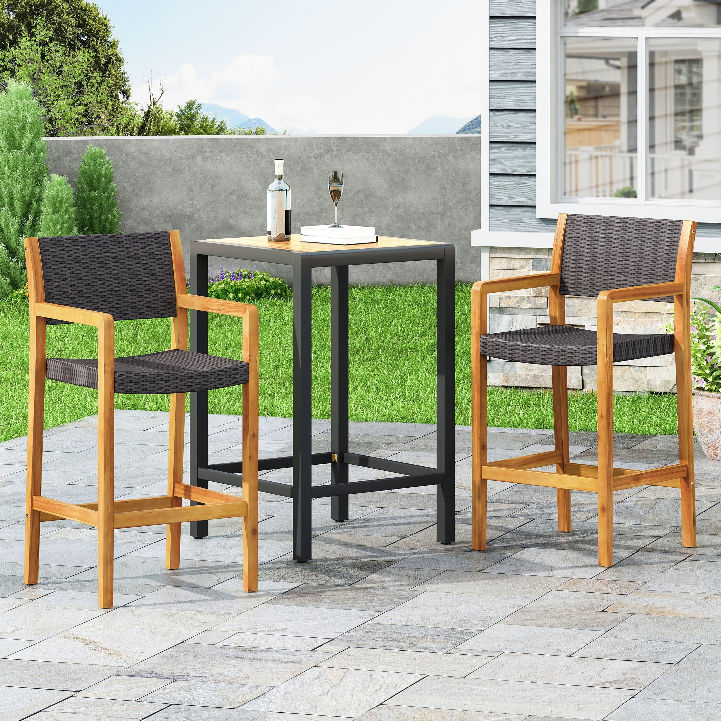 Wicker bar stools set of 2