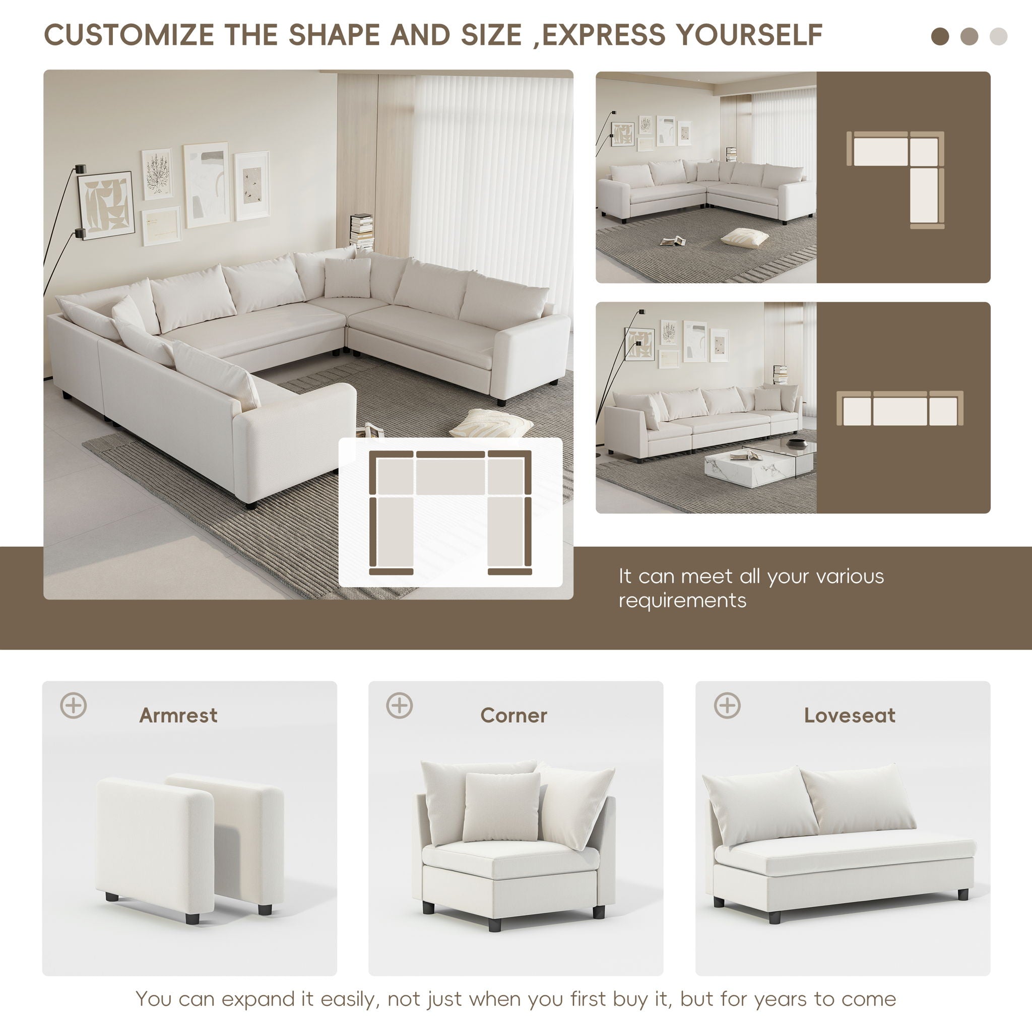 Modular Sectional Reversible U Shaped Couch Set, Free Combination Minimalist Style, Oversized 8 Seat Convertible Sofa - Best Buy Furniture