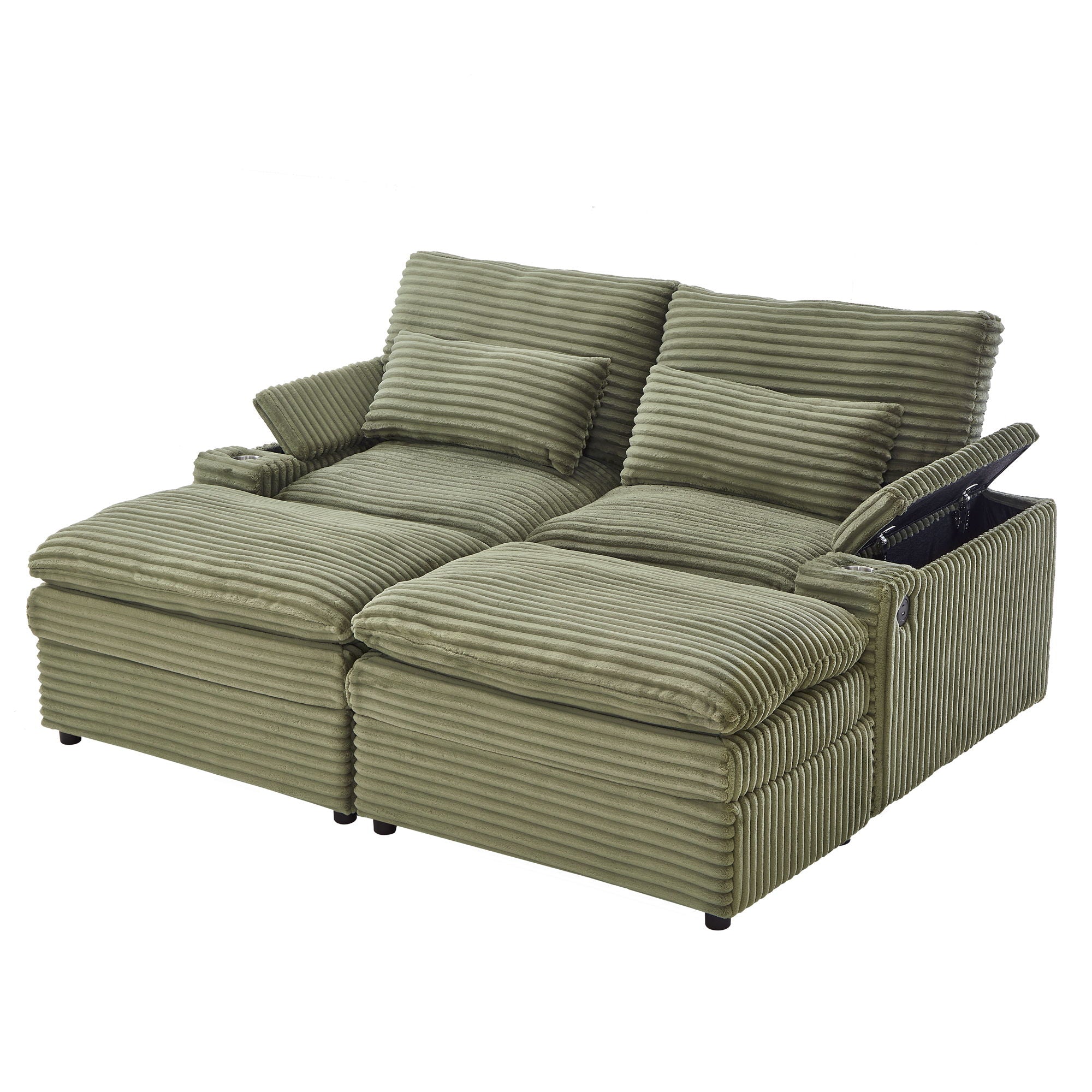 Convertible Loveseat Sofa With Storage, USB Ports, Cup Holders
