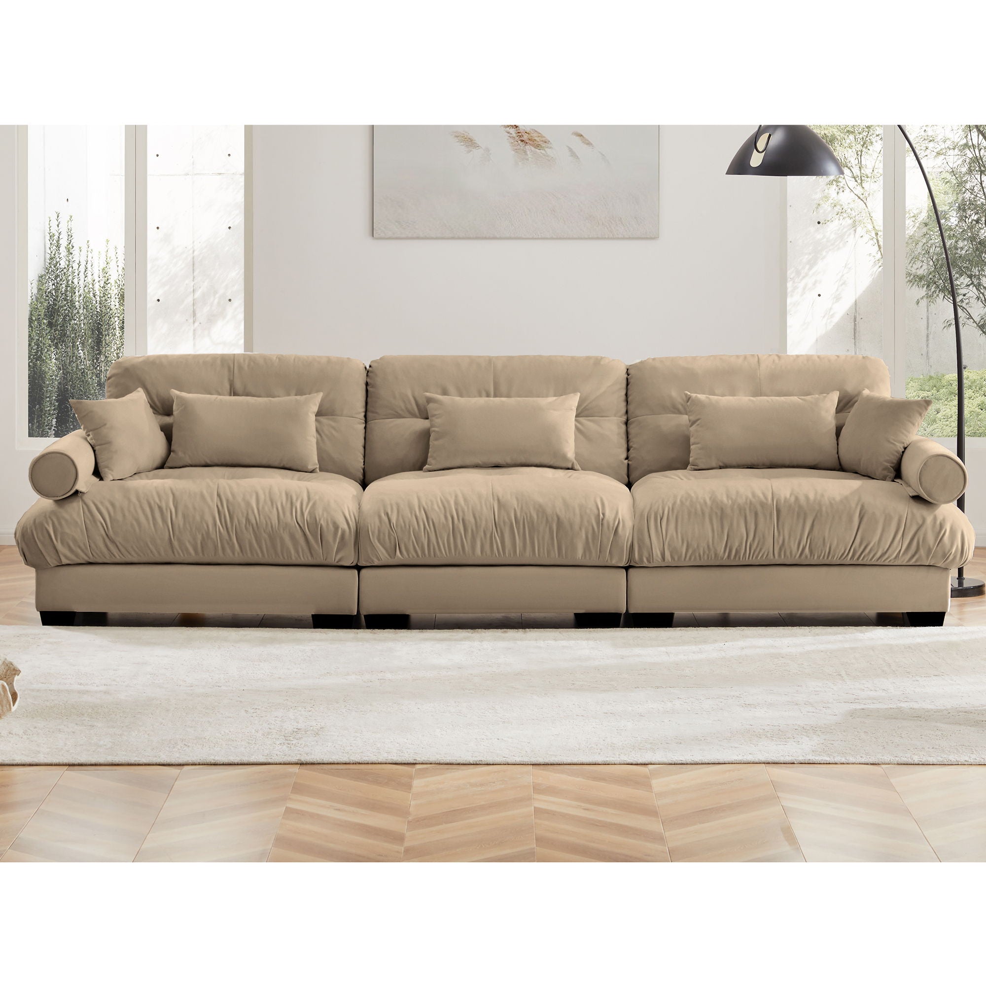 Modern Oversize Sofa With Cloud Like Comfort, Featuring Waist And Throw Pillows
