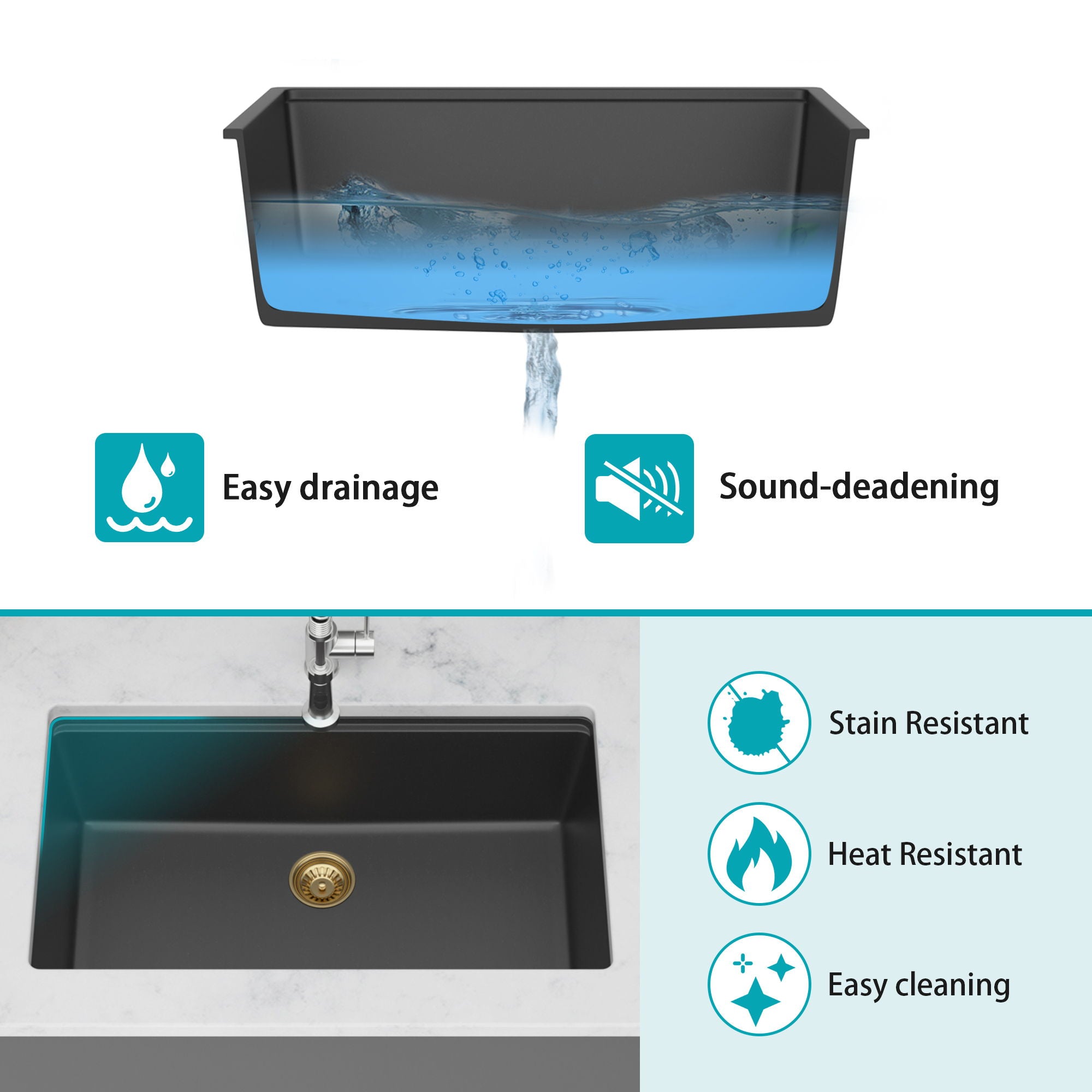 Quartz Composite Kitchen Sink With Undermount Design, Durable Single Bowl Workstation