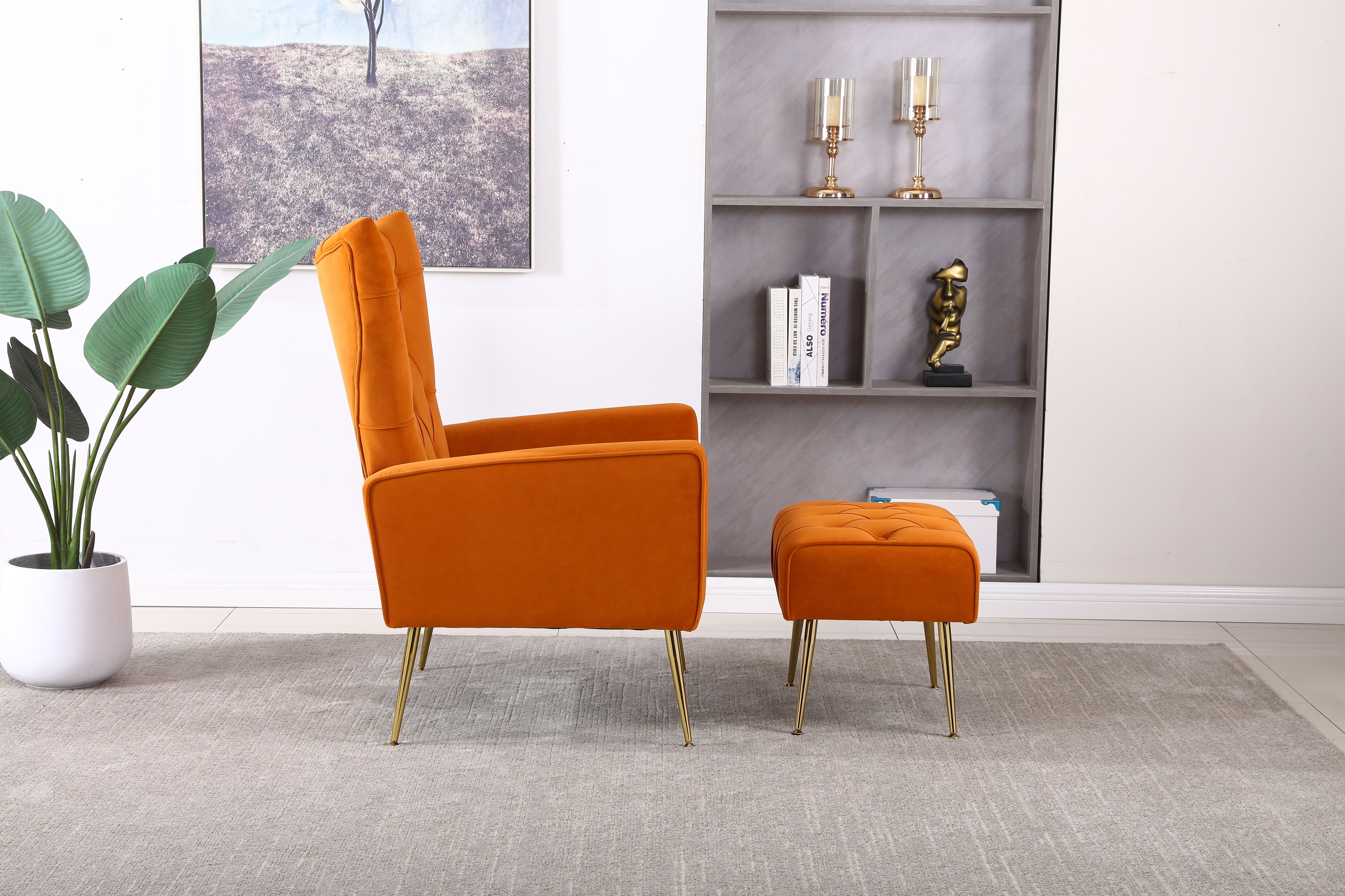 Modern Accent Chair With Ottoman, Comfy Armchair For Living Room
