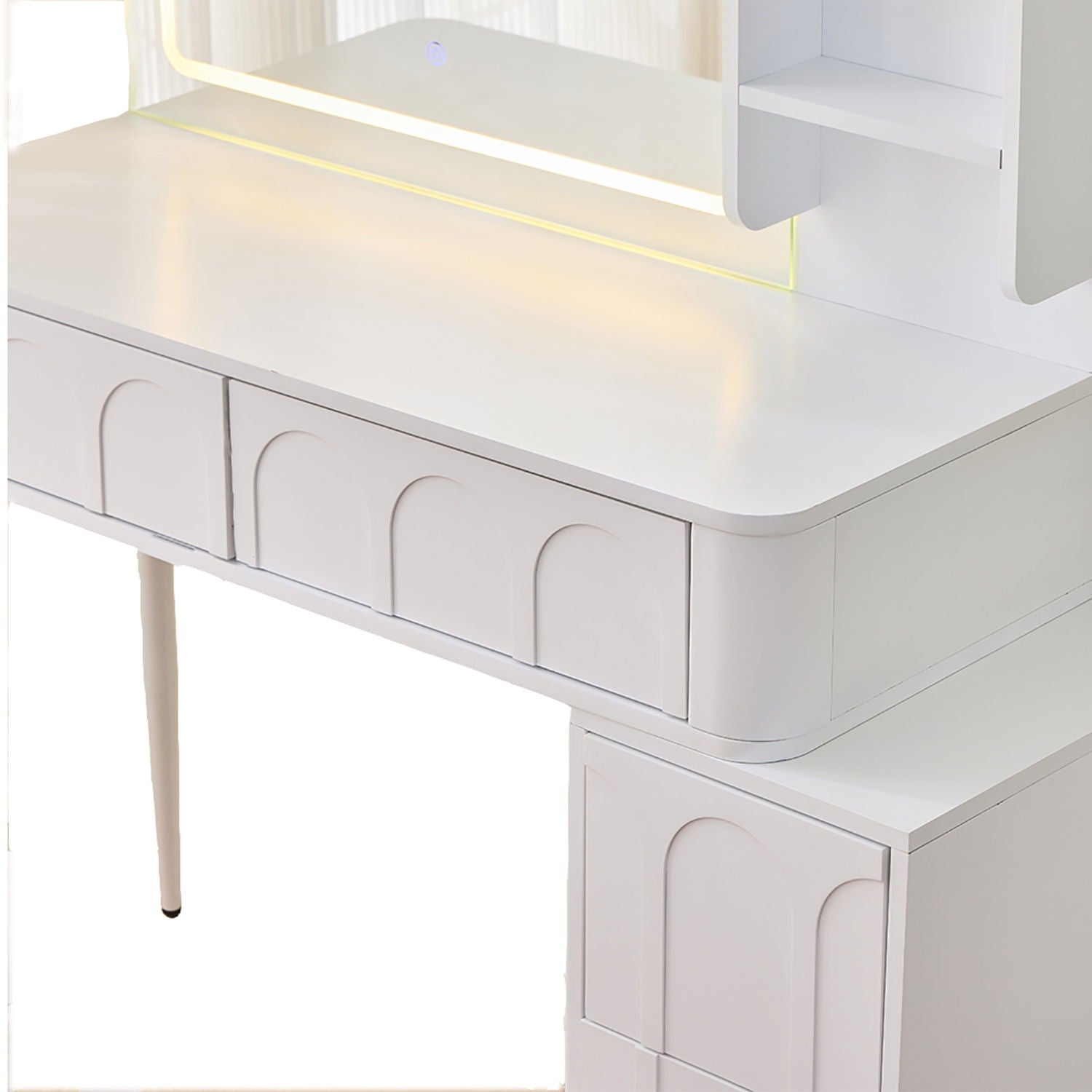 Modern Makeup Vanity Desk With LED Lights & Mirror 4 Drawer Dressing Table Set Space Saving For Bedroom - White - Best Buy Furniture